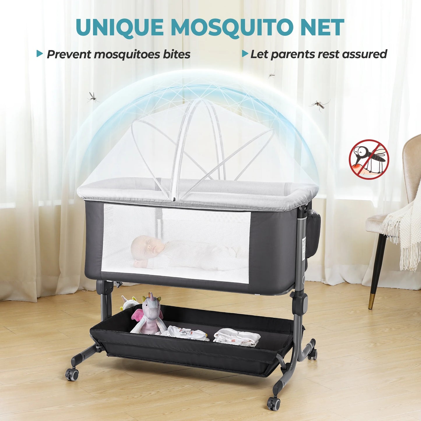 Portable Baby Bedside Sleeper Bassinet with Waterproof Mattress Pad for Infant Newborn up to 12 Month