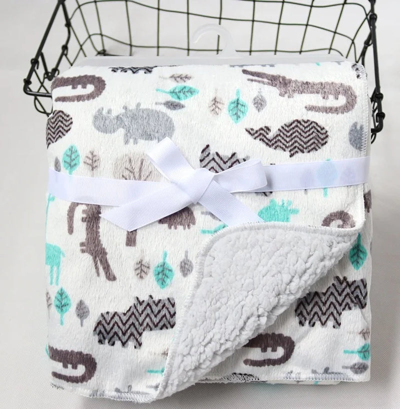 Baby Blankets New Thicken Double Layer Cartoon Fleece Infant Swaddle Bebe Envelope Stroller Wrap Newborn Baby Bedding Blanket