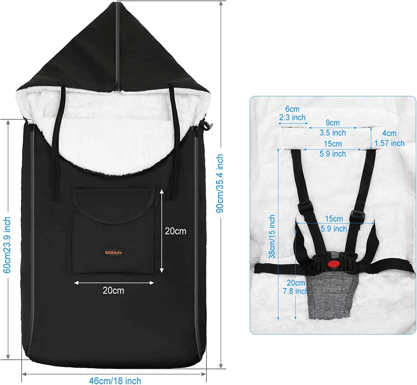 Removable Stroller Sleeping Bag, Cold Weather, Soft Fleece Lined, 18" X 35.4", Toddler Stroller Footmuff, Black