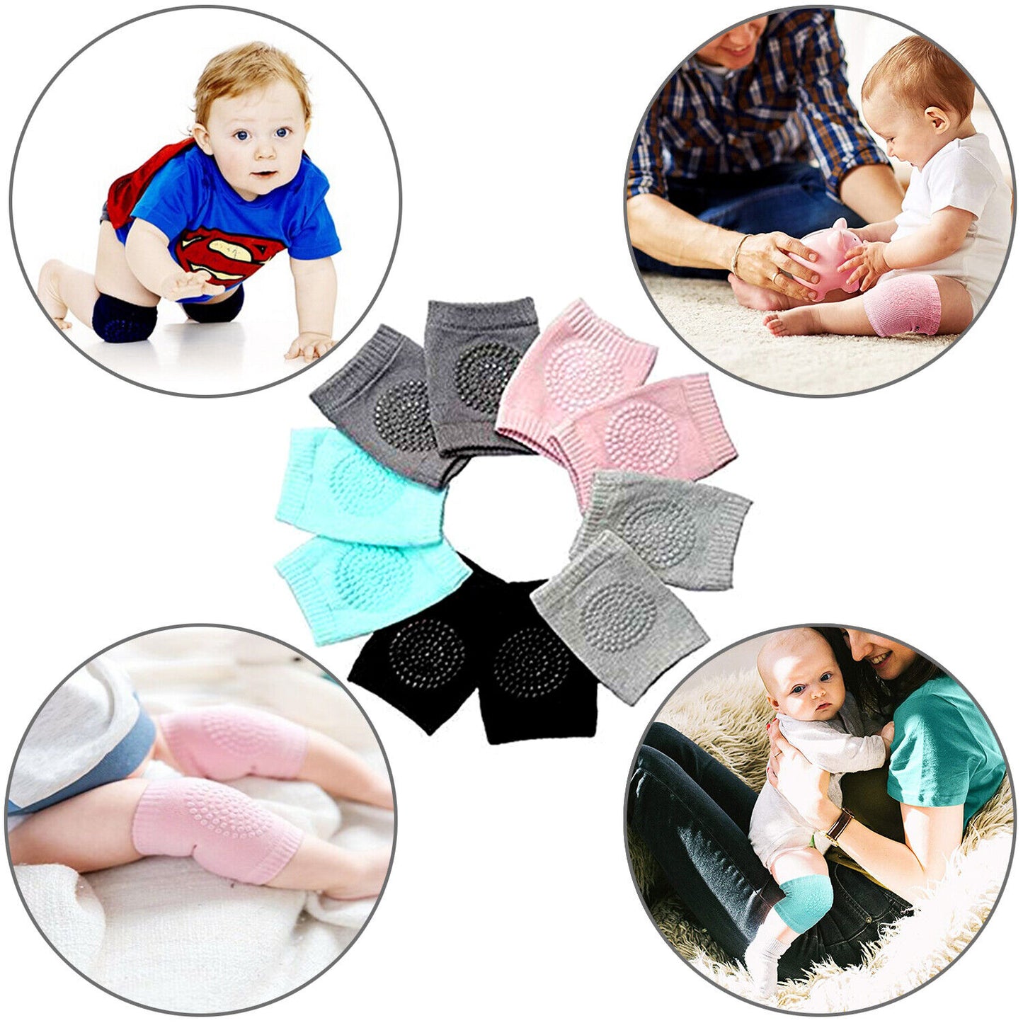 5 Pairs Crawling Knee Pads Safety Anti-Slip Walking Leg Elbow Protector for Baby