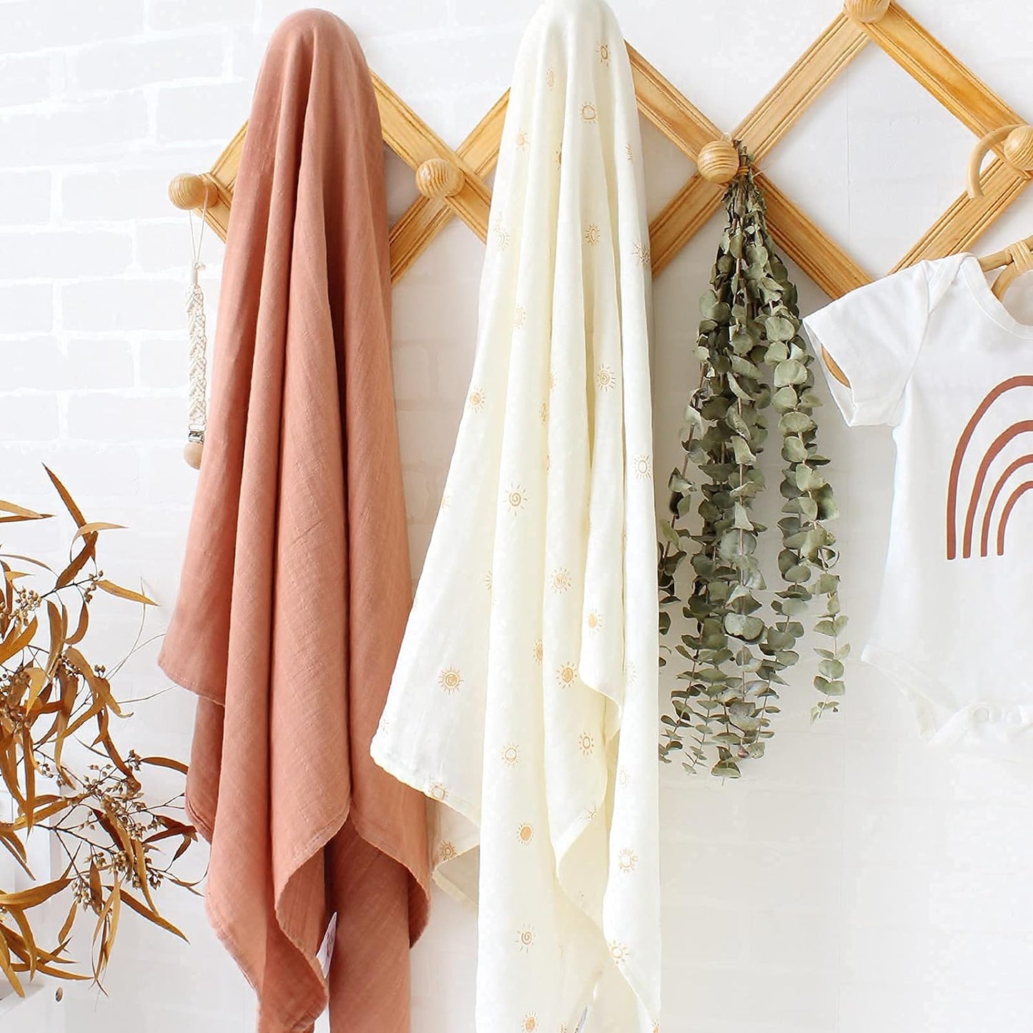 Baby Swaddle Blankets, Muslin Swaddle Blankets Boys Girls Swaddling Wrap Receiving Blanket Neutral for Newborn, Organic Cotton, Large 47 X 47 Inches, Sunshine Print & Solid Color