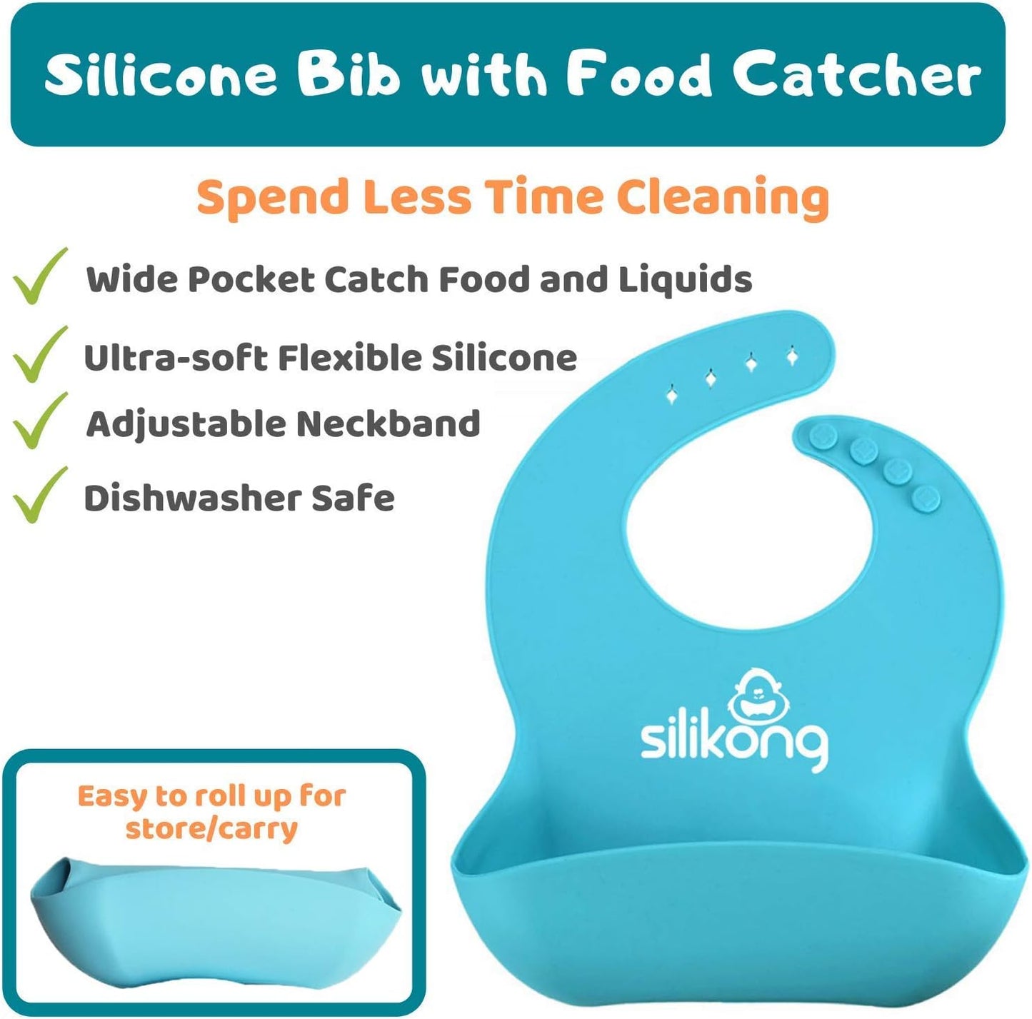 Silicone Baby Feeding Set | Suction Plate for Toddlers + Pocket Bib + Bendable Spoon | BPA Free | Dishwasher, Microwave and Oven Safe (Blue)