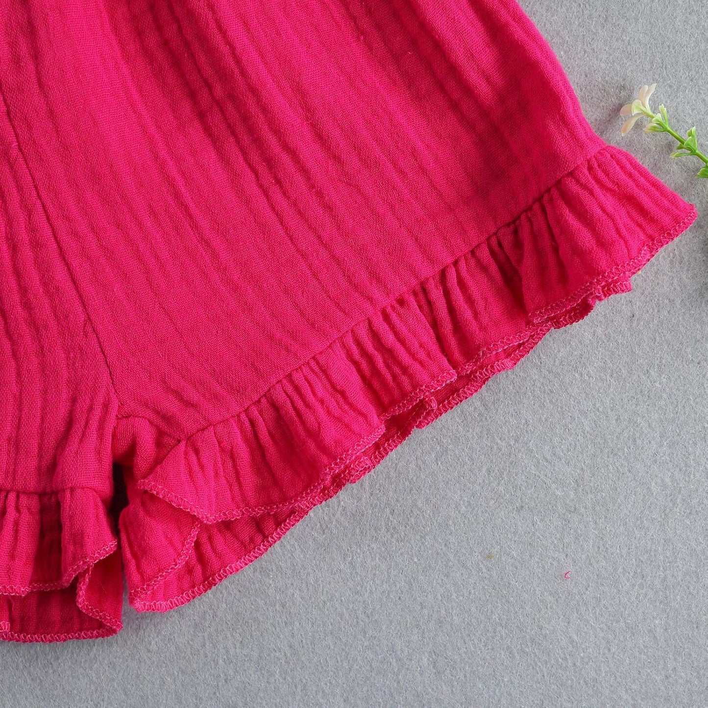 3Pcs Toddler Kids Baby Girl Summer Outfits off Shoulder Crop Top Ruffle Shorts Headband Clothes Set 1-6Y (Rose Red, 5-6T)