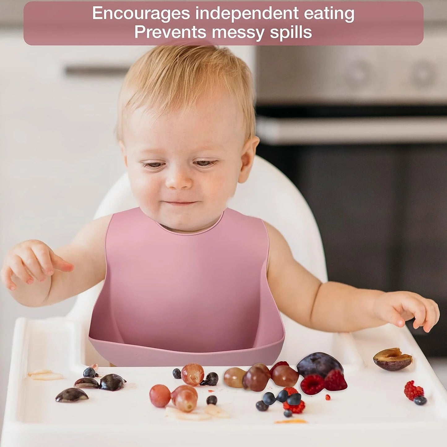 Silicone Baby Feeding Set|Baby Weaning Supplies Set|Suction Baby Plate Bowl Set with Bib Spoon Fork Sippy Cup|Baby Feeding Eating Supplies Set BPA Free - Dark Pink