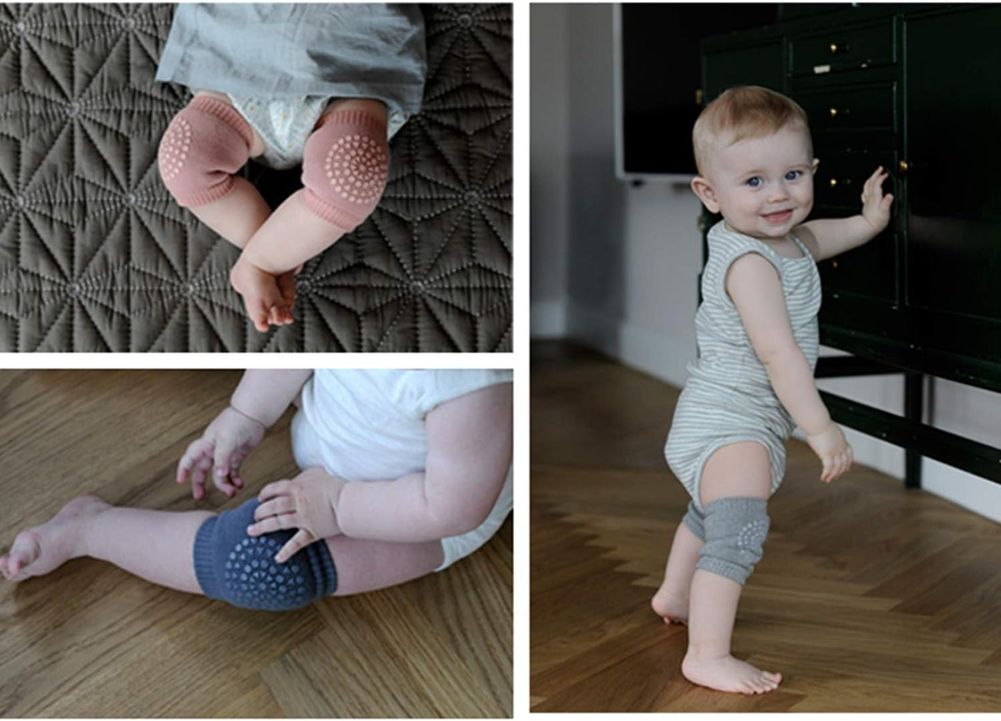 8 Pairs Baby Crawling Anti-Slip Knee Baby Knee Pads for Crawling and Safety Walking anti Slip,Unisex Baby Toddlers Kneepads, 2Light Pink+ 2Dark Grey+ 2Green+ 1Black+ 1Gray