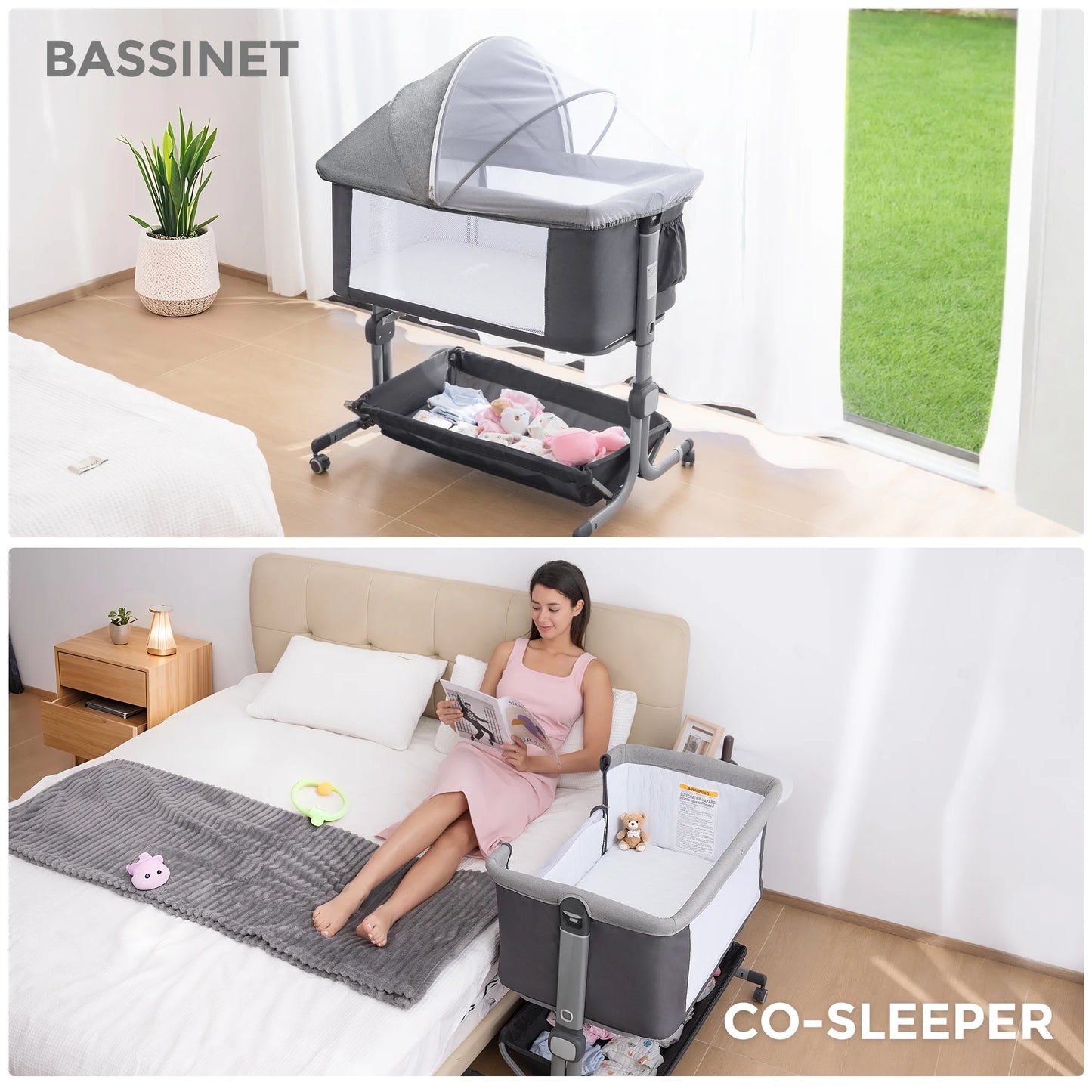 Portable Baby Bedside Sleeper Bassinet with Waterproof Mattress Pad for Infant Newborn up to 12 Month