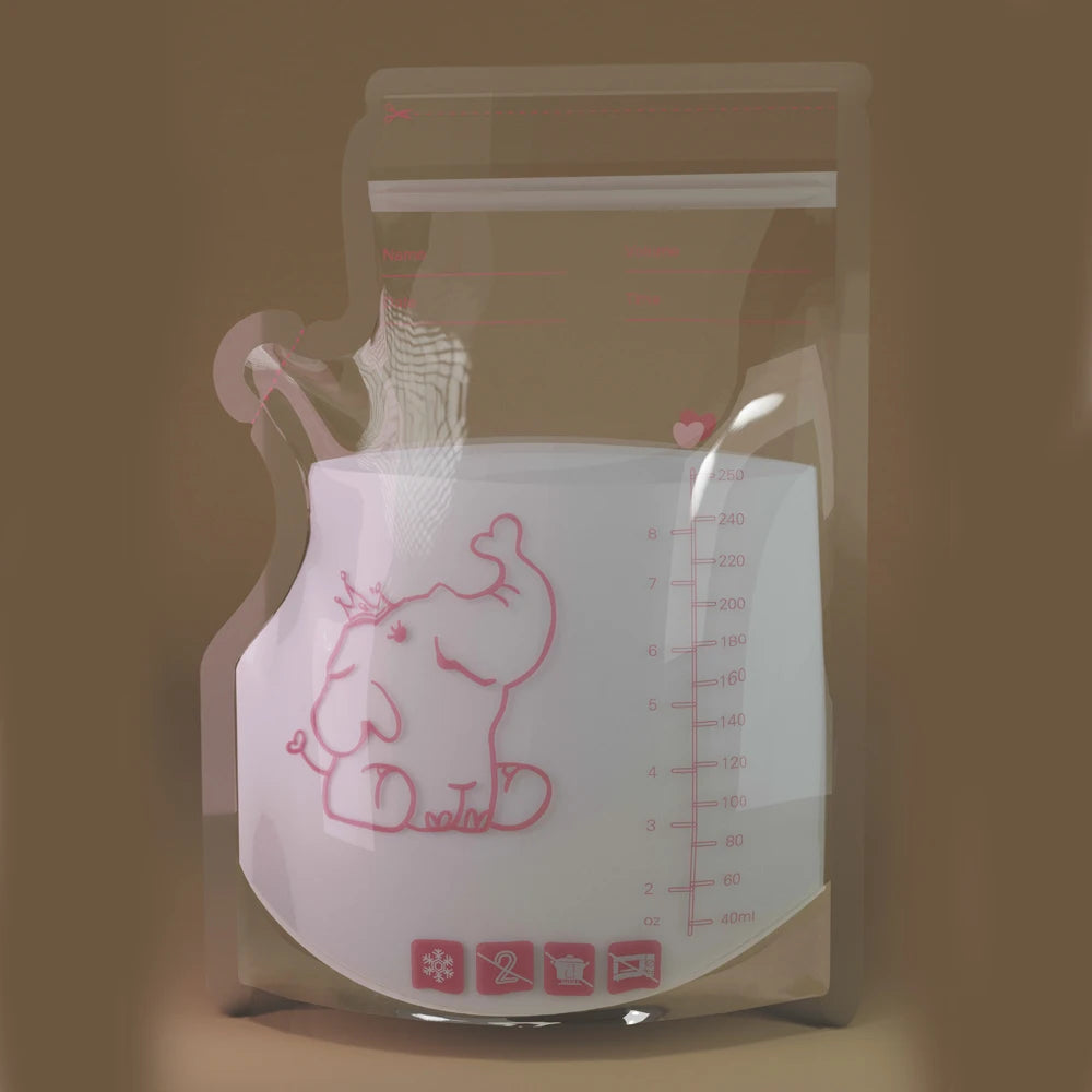 50Pcs Breast Milk Storage Bags Pre Sterilized Leak Proof BPA Free Pouches Disposable Breastmilk Storage Pumping Freezing Elephan