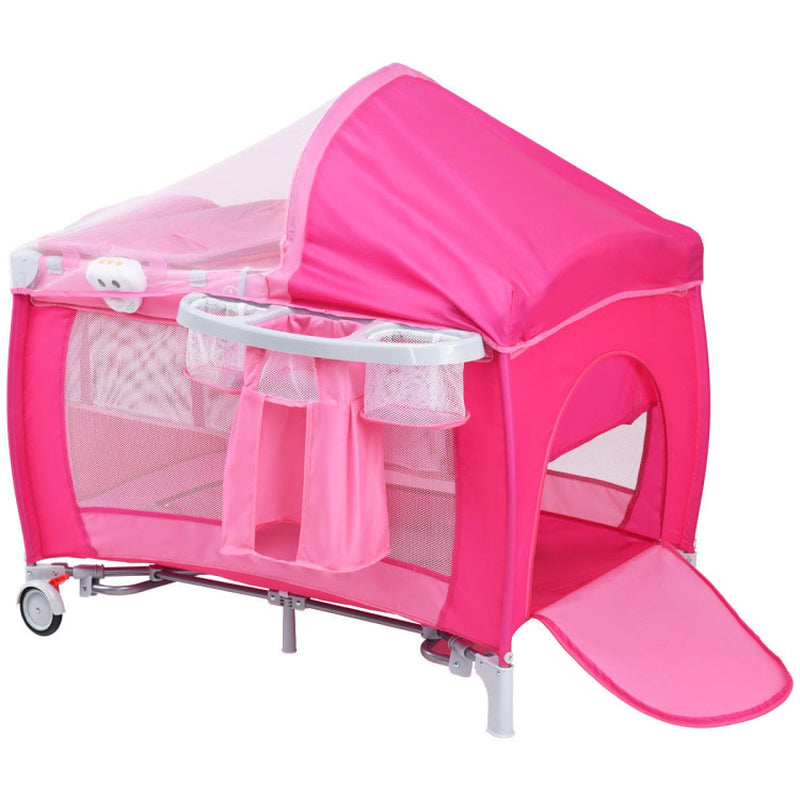 3-In-1 Foldable Baby Crib Playpen with Mosquito Net and Carry Bag