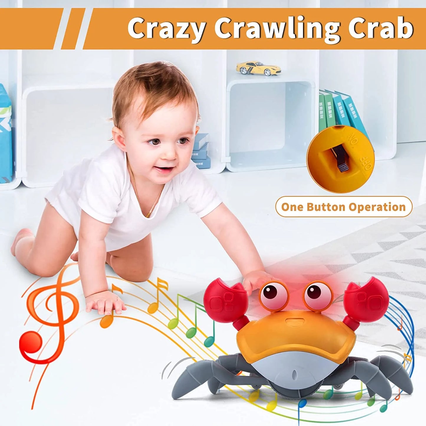Crawling Crab Baby Toy, Tummy Time Gifts for Newborn Babies 3-12 Month, Light-Up Walking Dancing Moving Crab with Music, Rechargeable Sensory Toy
