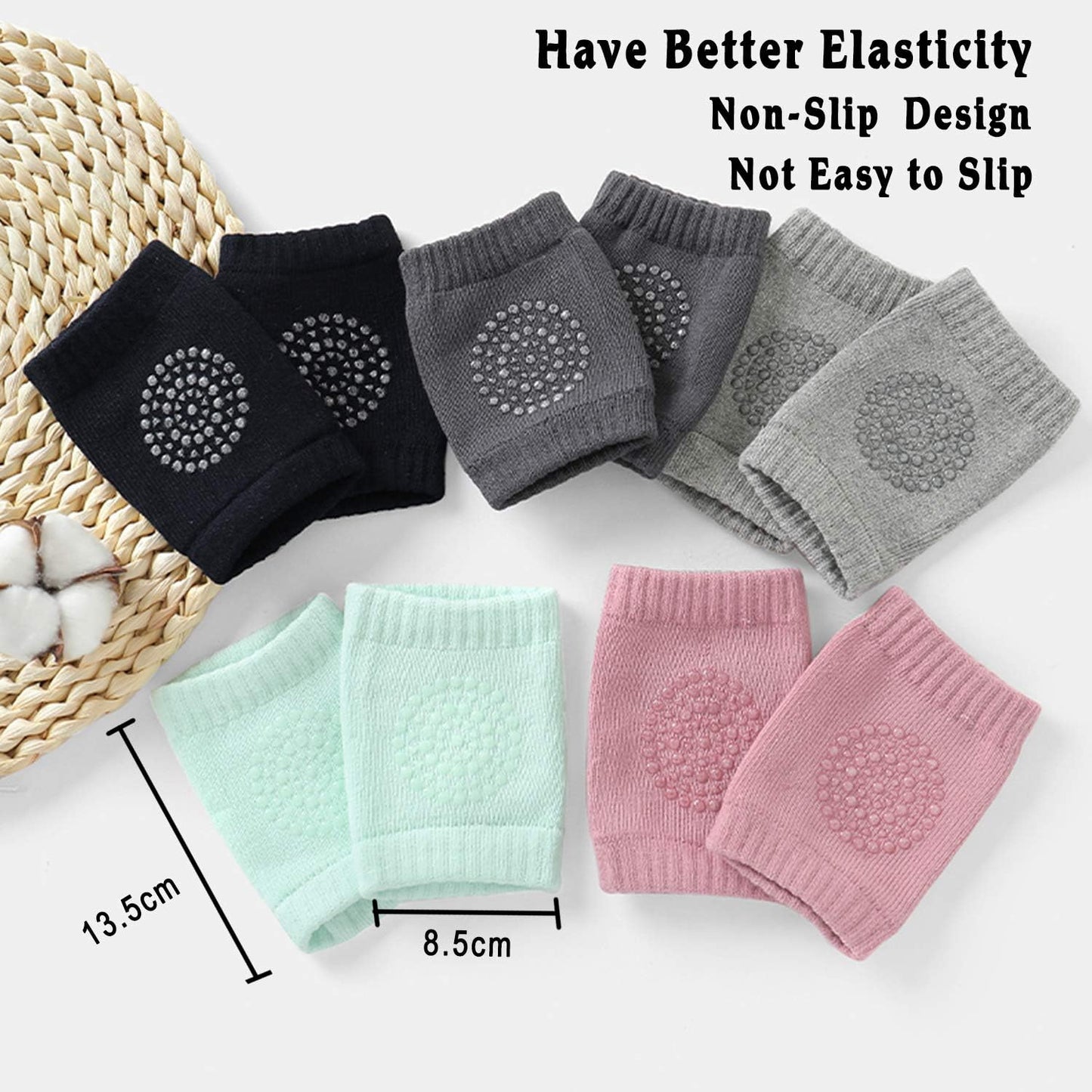 8 Pairs Baby Crawling Anti-Slip Knee Baby Knee Pads for Crawling and Safety Walking anti Slip,Unisex Baby Toddlers Kneepads, 2Light Pink+ 2Dark Grey+ 2Green+ 1Black+ 1Gray