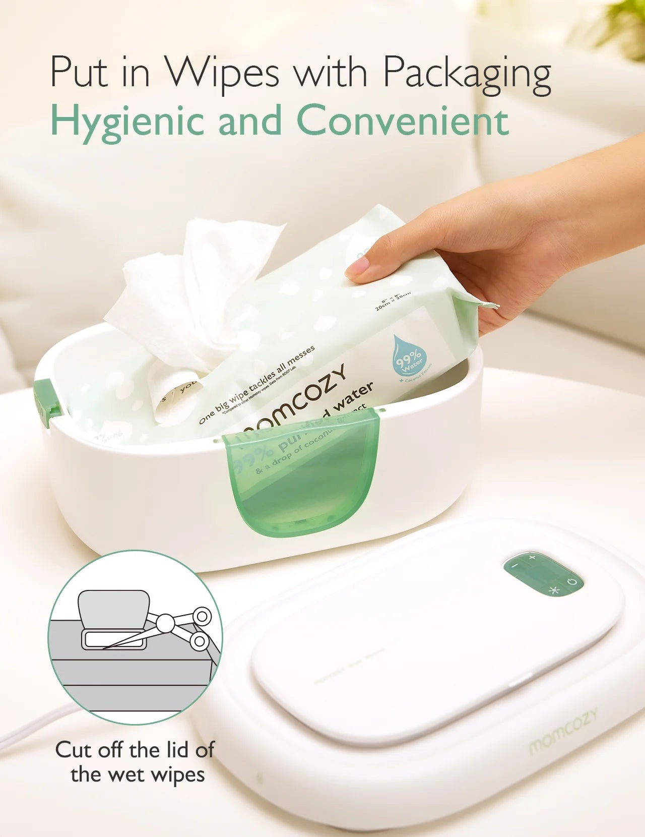 Baby Wipe Warmer with Spring Design, 4 Modes Temperature, Wipe Dispenser with Night Light