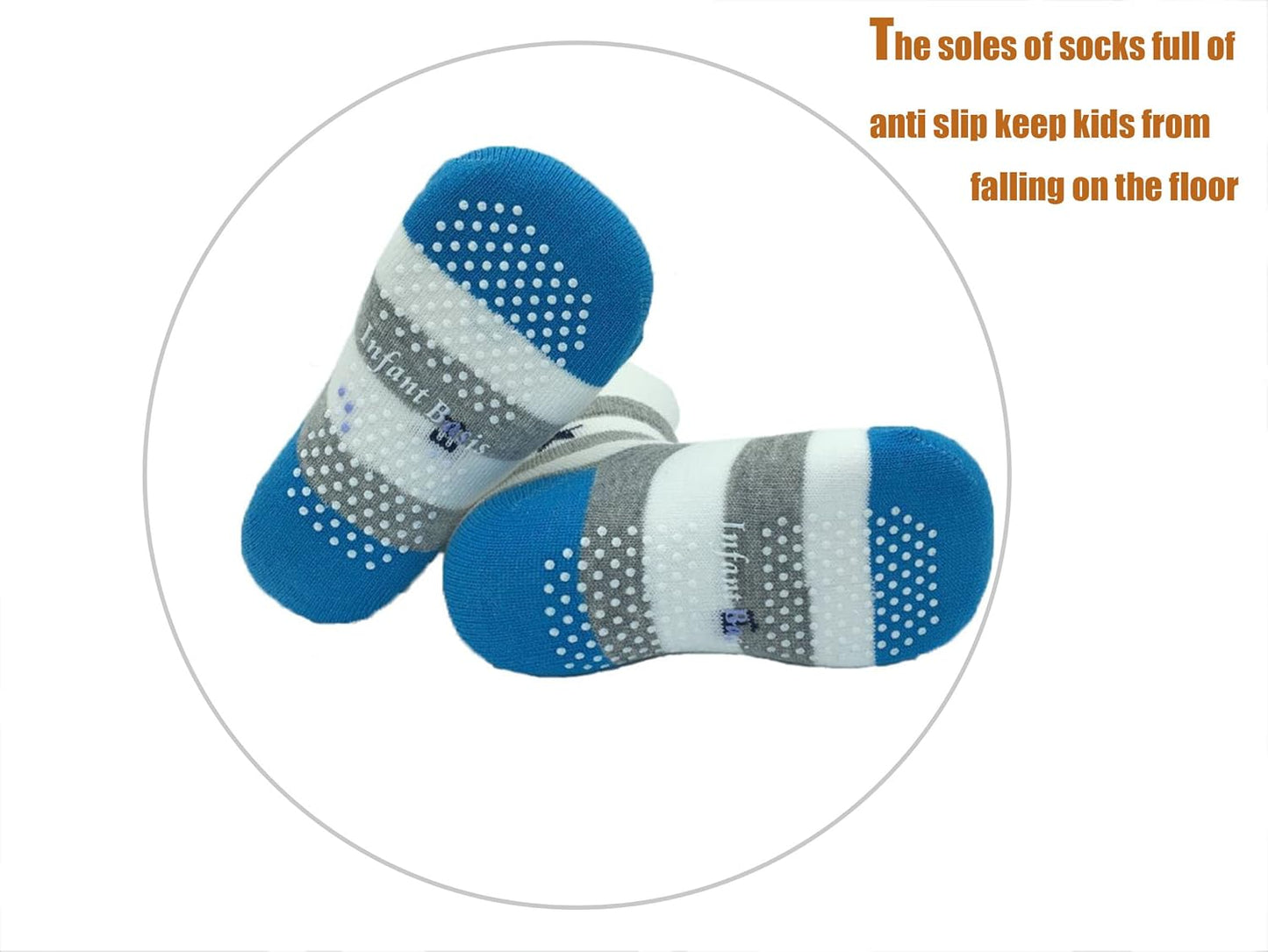 Assorted Non Skid Ankle Socks 5 Pairs 8-36 Months Baby Walker Boys Toddler anti Slip Knit Stripes Star Grips Socks