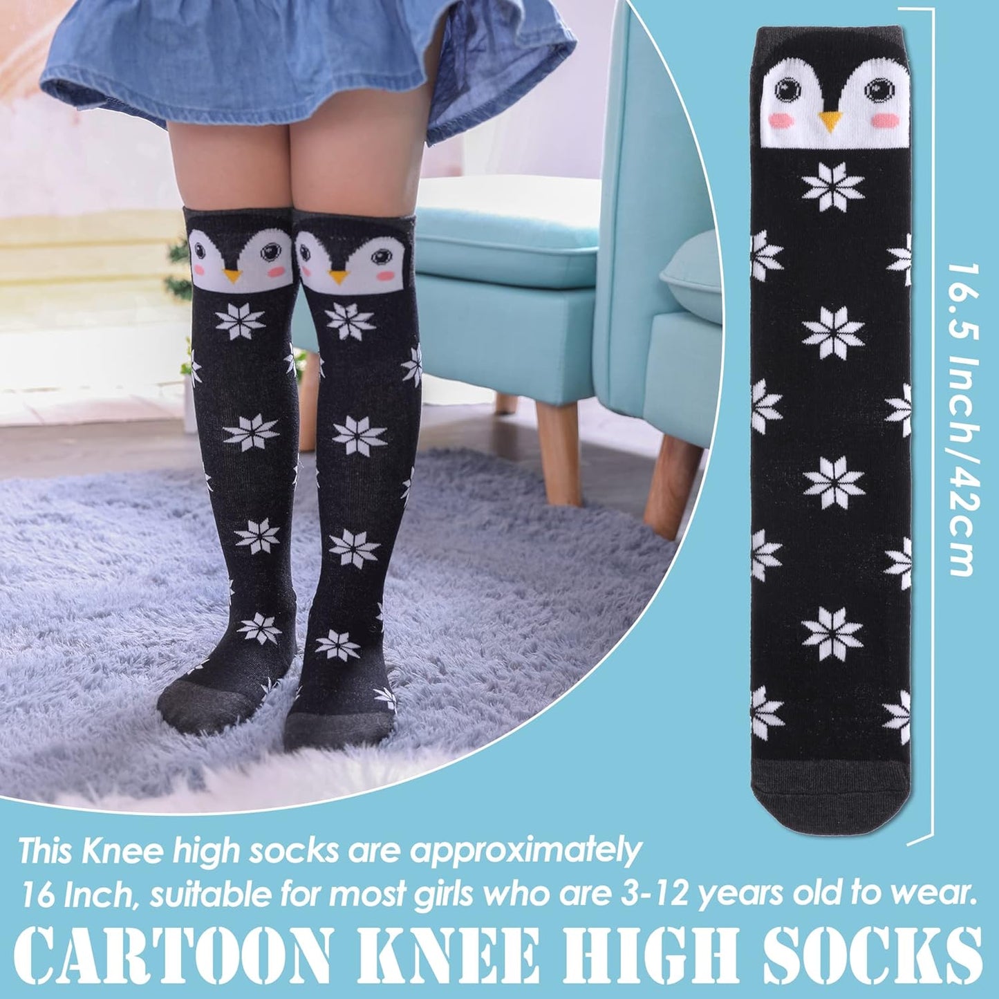 3-12 Year Old Girls Knee High Socks Kids Cute Crazy Funny Animal Pattern Long Boot Socks 6 Pairs
