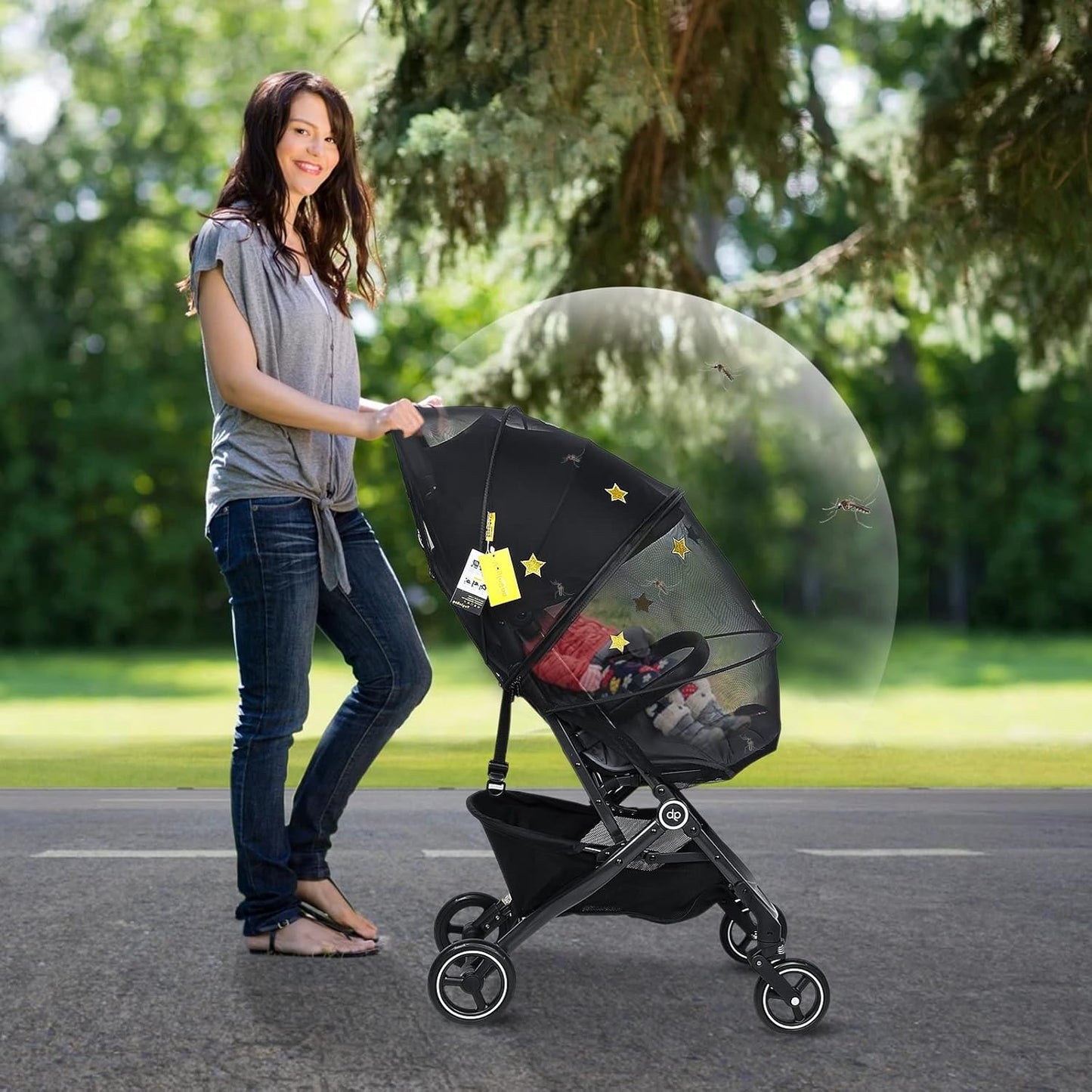 Stroller Mosquito Net, Universal Mosquito Net for Stroller, Unique Handmade Embroidery Stars Pattern-Beautiful for Stroller Net Cover-Easy to Install-Fit for Graco Strollers, Car Seat,Bassinet,Cradle