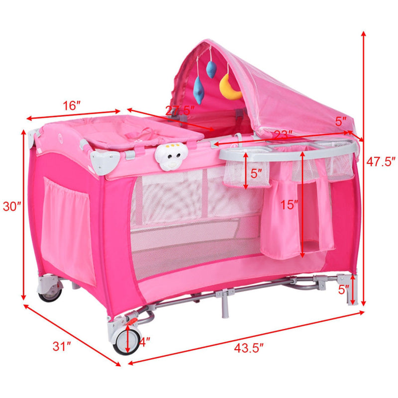 3-In-1 Foldable Baby Crib Playpen with Mosquito Net and Carry Bag