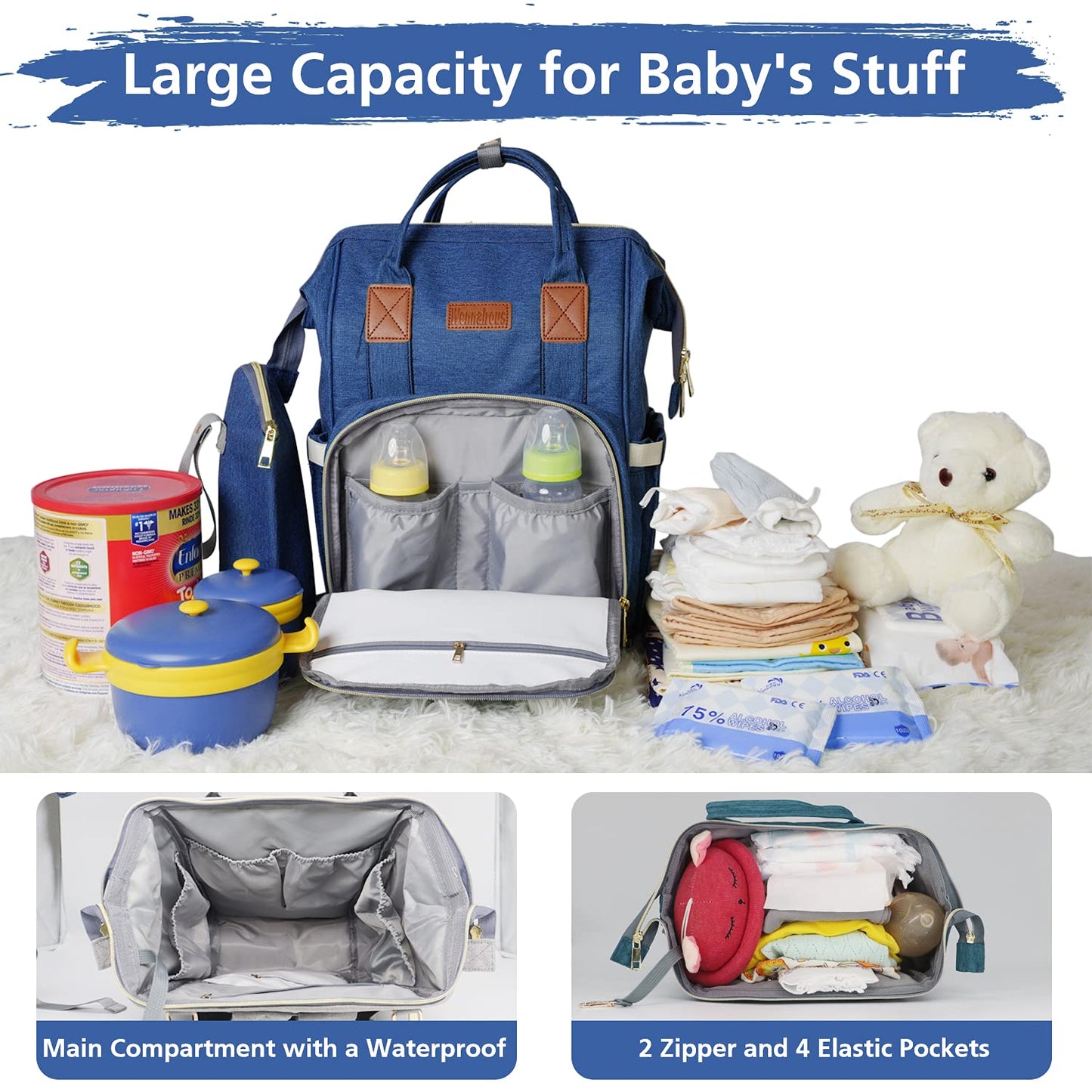 METERO Diaper Bag Backpack, Baby Nappy Changing Bags, Best Travel Bag Backpack for Moms Dads, Large Capacity & Waterproof