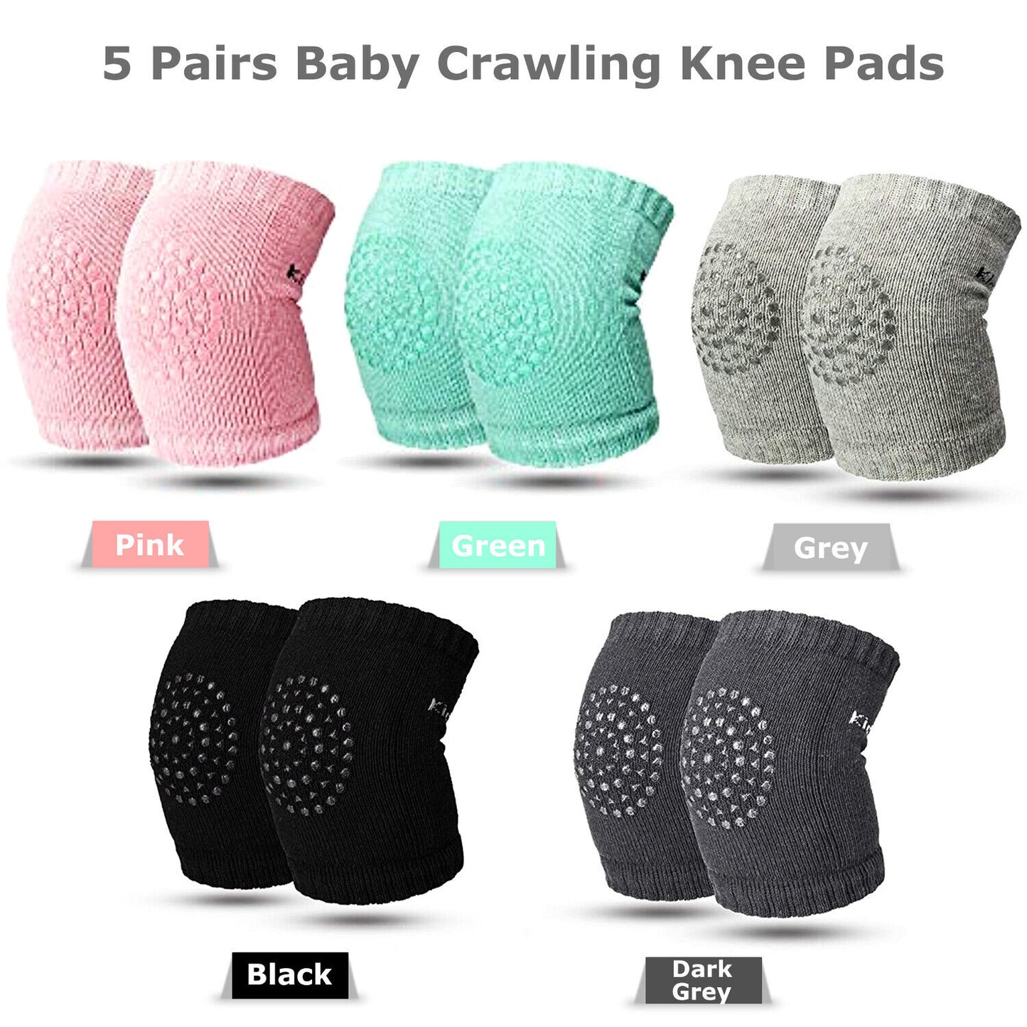 5 Pairs Crawling Knee Pads Safety Anti-Slip Walking Leg Elbow Protector for Baby