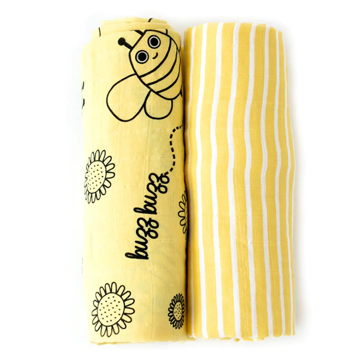 Milk&Moo 2-Pack Muslin Swaddle Blankets – Buzzy Bee Design, 100% Turkish Cotton, 43"x43" | Ultra Soft, OEKO-TEX Certified