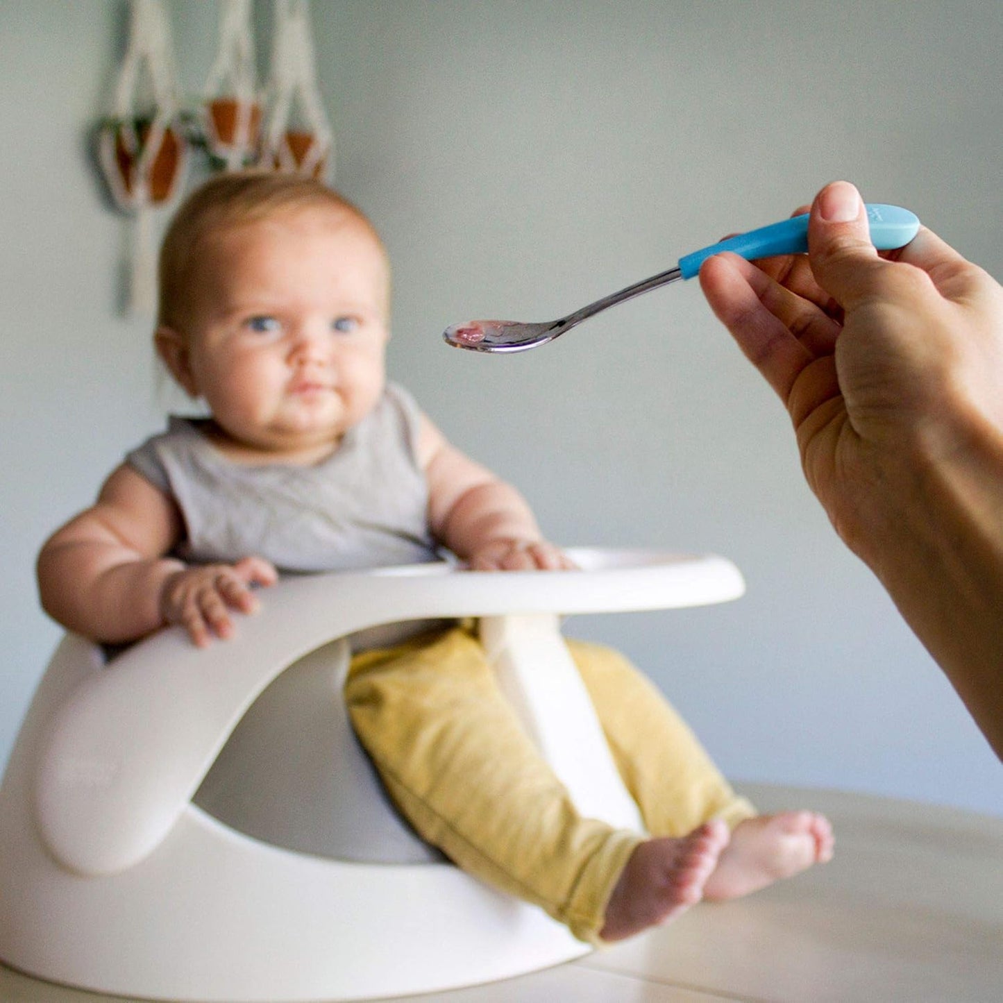 Infant Baby Spoons Stainless Steel and Silicone Set, Self Feeding Food Utensils, 4 Months Baby Led Weaning, 2 Pack, Black