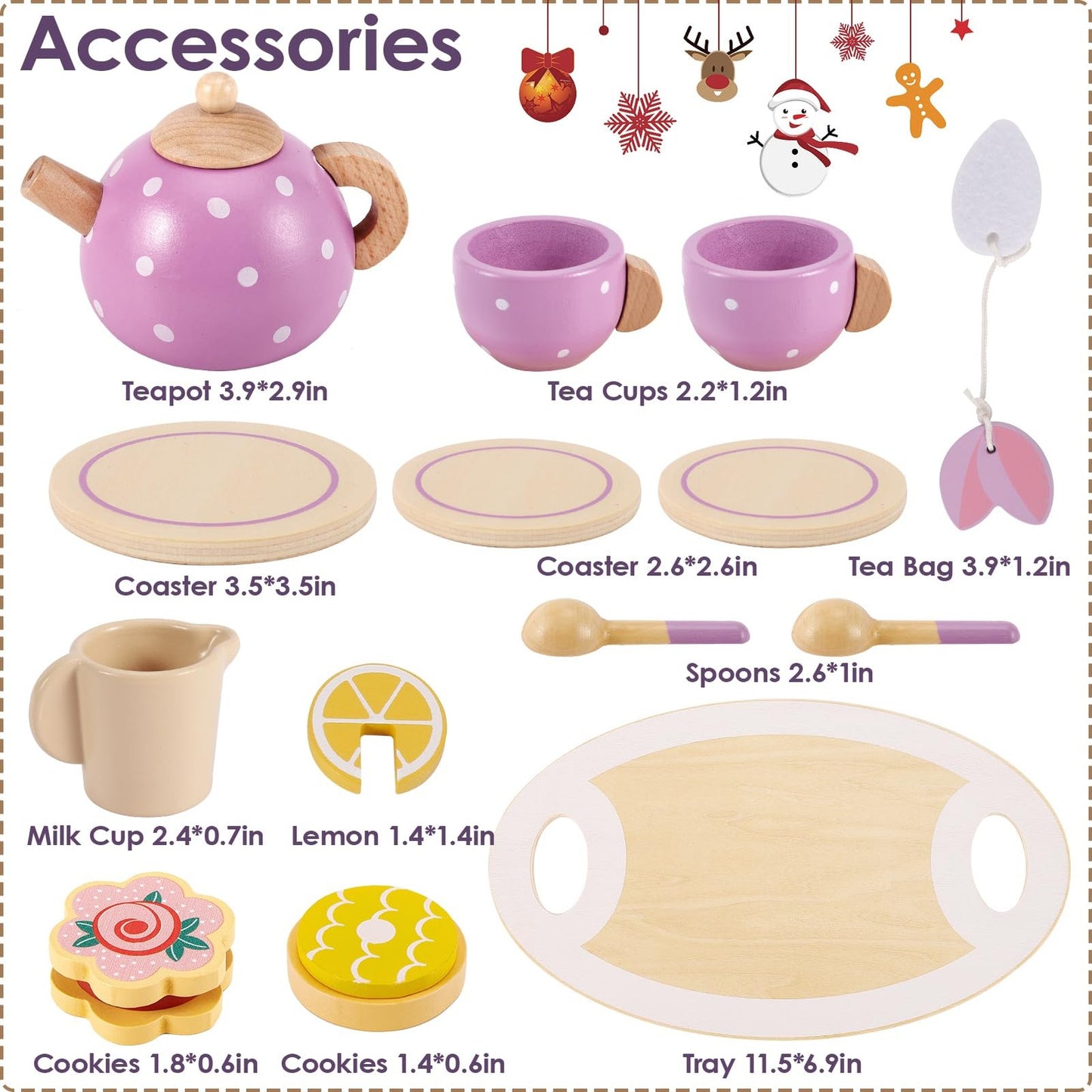 Wooden Tea Party Set for Toddler Little Girls 3-5 with Teapot Tea Cup Set Woo...