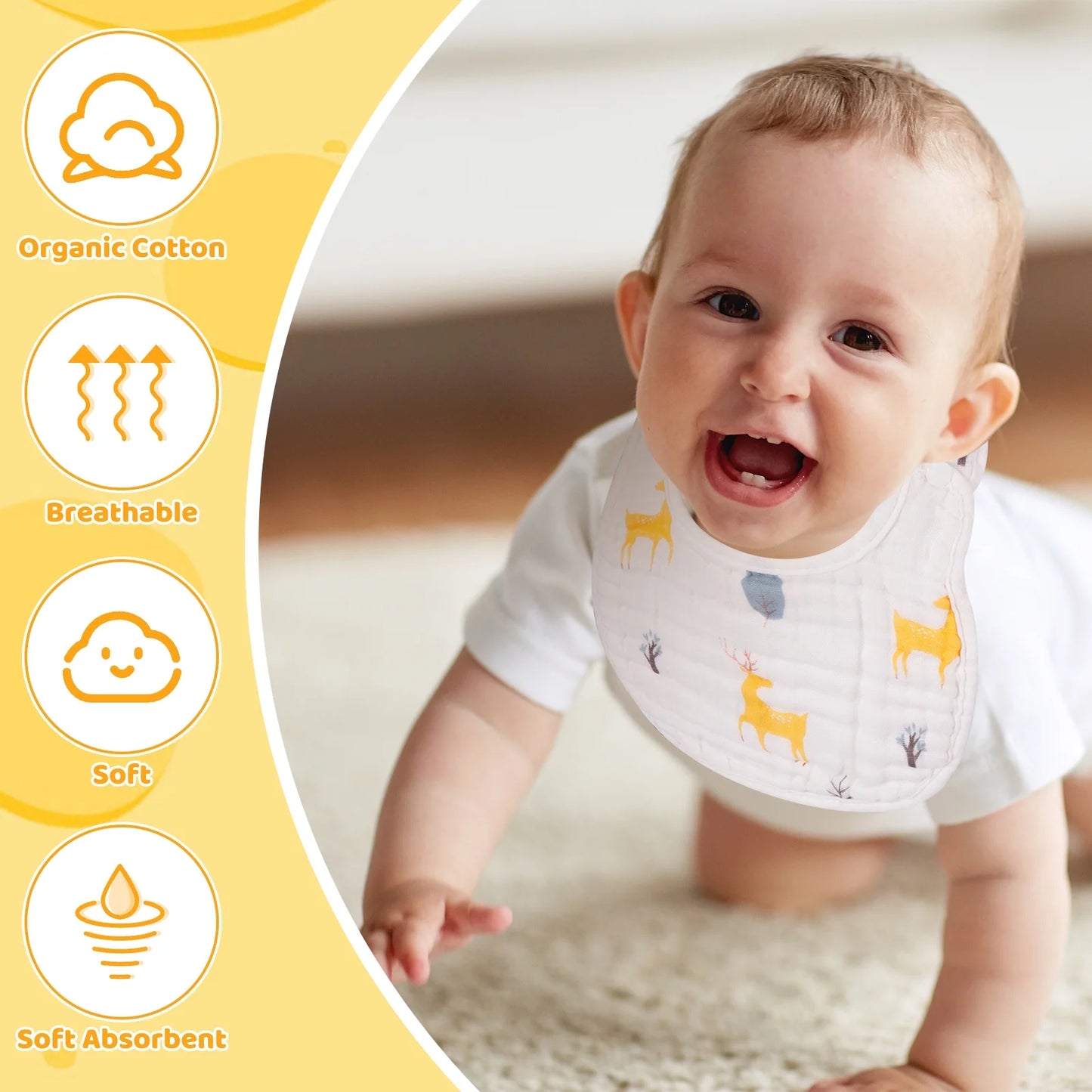 Baby Boy Muslin Cotton Cloth Drool Baby Bibs with Adjustable Snap, 10 Pieces