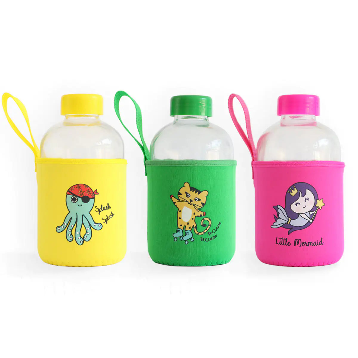 Milk&Moo Kids Glass Water Bottle – 600ml Skater Cheetah with Neoprene Sleeve, BPA-Free Lid | Leakproof, Eco-Friendly