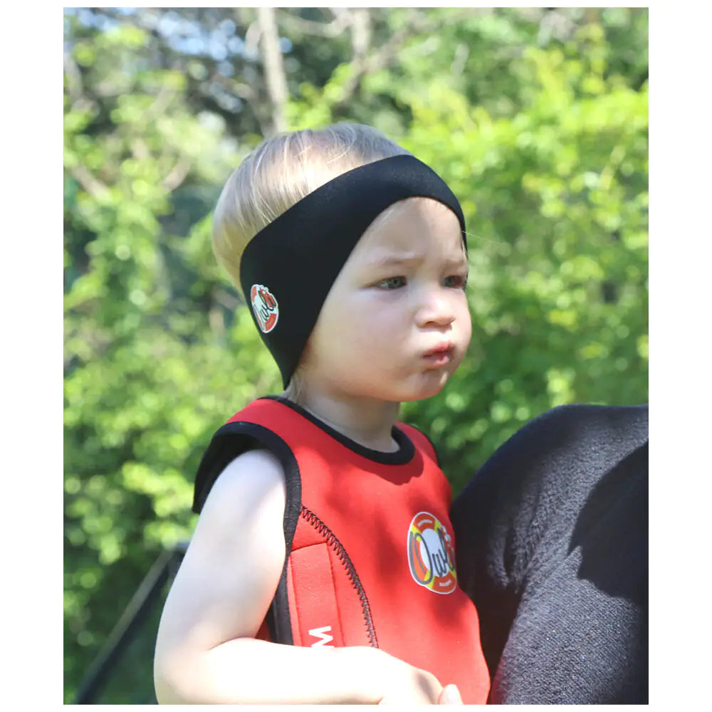 Owli Swimwarm Baby Ear Band – Black | Waterproof Reversible Headband with Silicone Ear Plugs (0-3 Years)