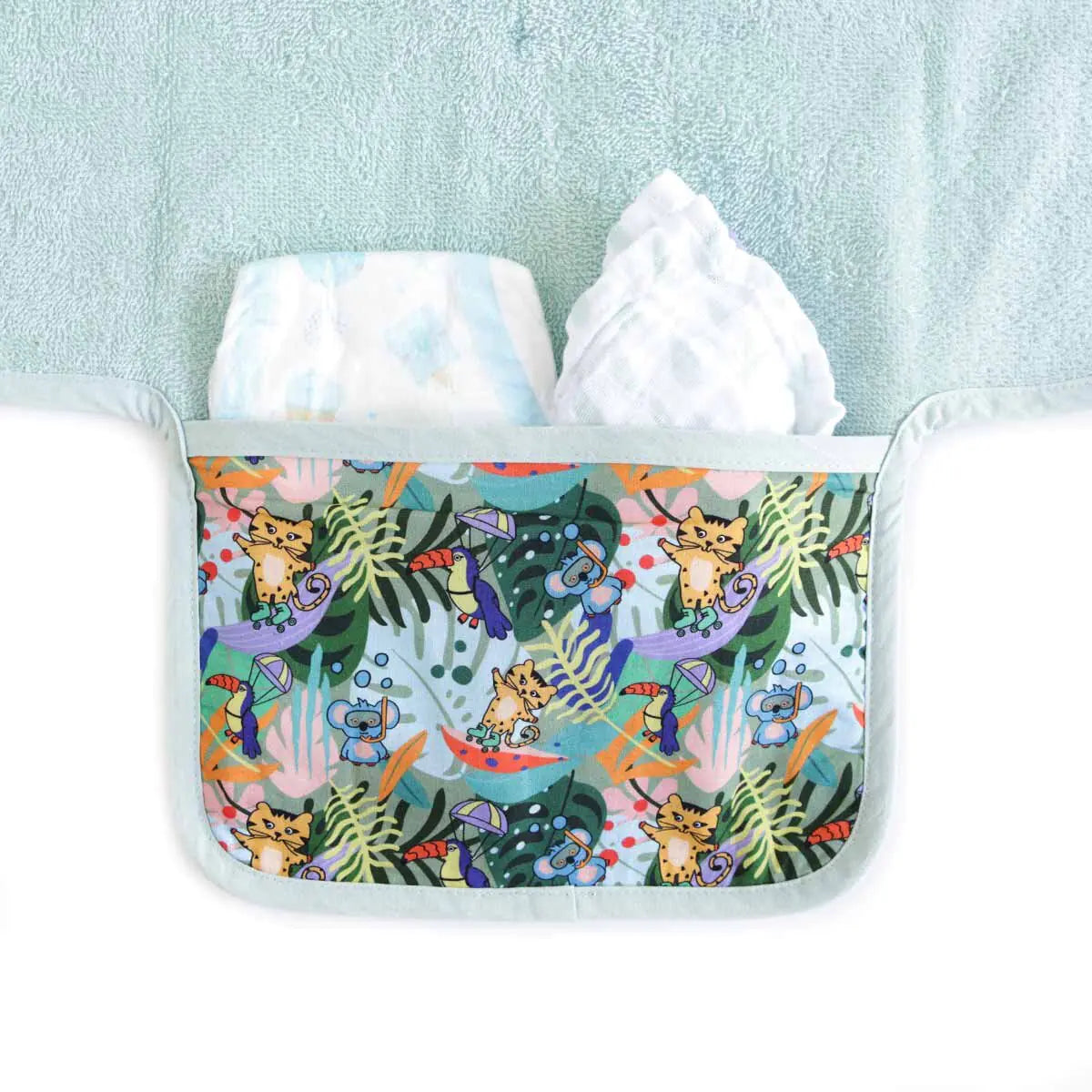 Milk&Moo Jungle Friends Portable Diaper Changing Pad – Waterproof, Foldable, 100% Turkish Cotton | Baby Travel Mat with Storage Pocket