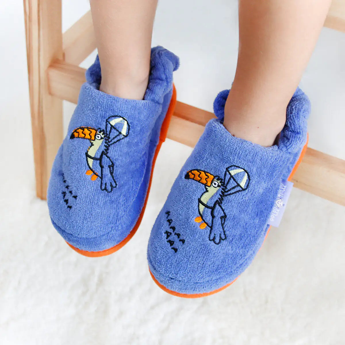 Milk&Moo Flying Toucan Kids Slippers – 100% Cotton, Anti-Slip Indoor House Shoes for Boys & Girls, EU 29–30 / US 12–12.5C