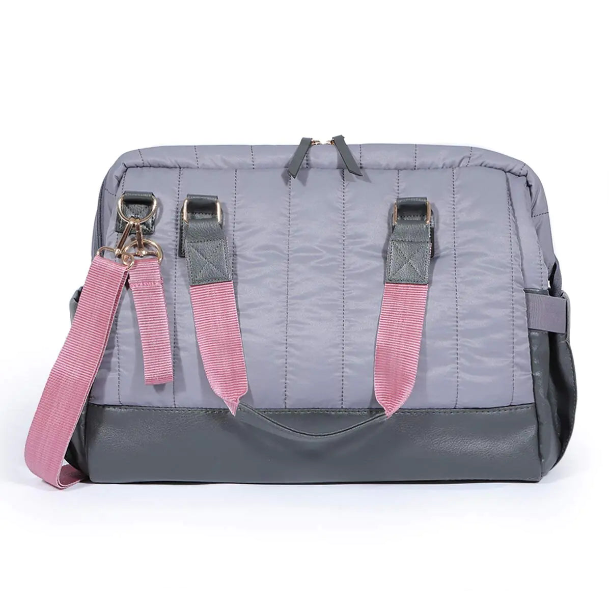 Milk&Moo Quilted Diaper Bag – Dark Gray Baby Tote with Vegan Leather, Multiple Carry Options, Stroller Straps – Stylish & Spacious for Moms