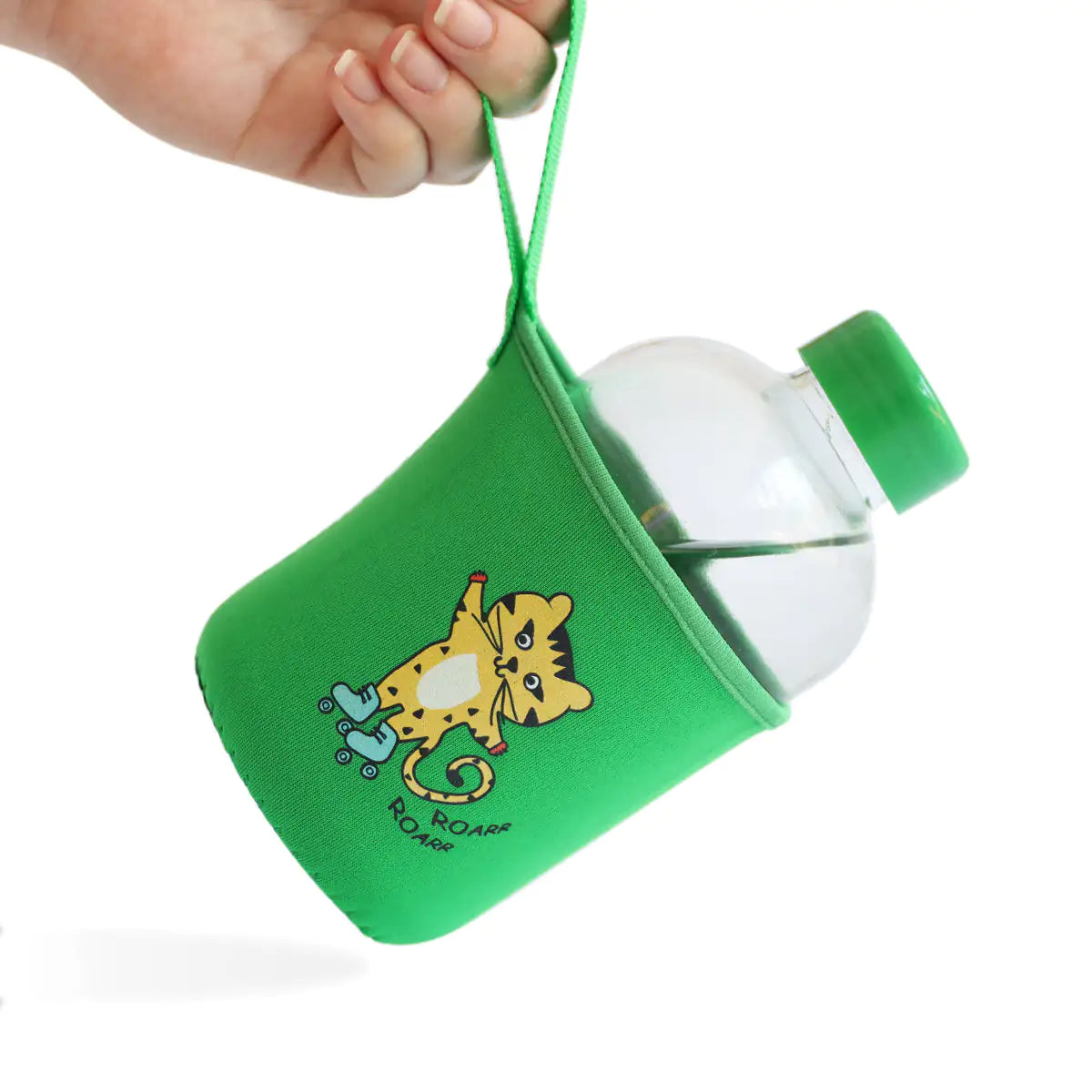 Milk&Moo Kids Glass Water Bottle – 600ml Skater Cheetah with Neoprene Sleeve, BPA-Free Lid | Leakproof, Eco-Friendly