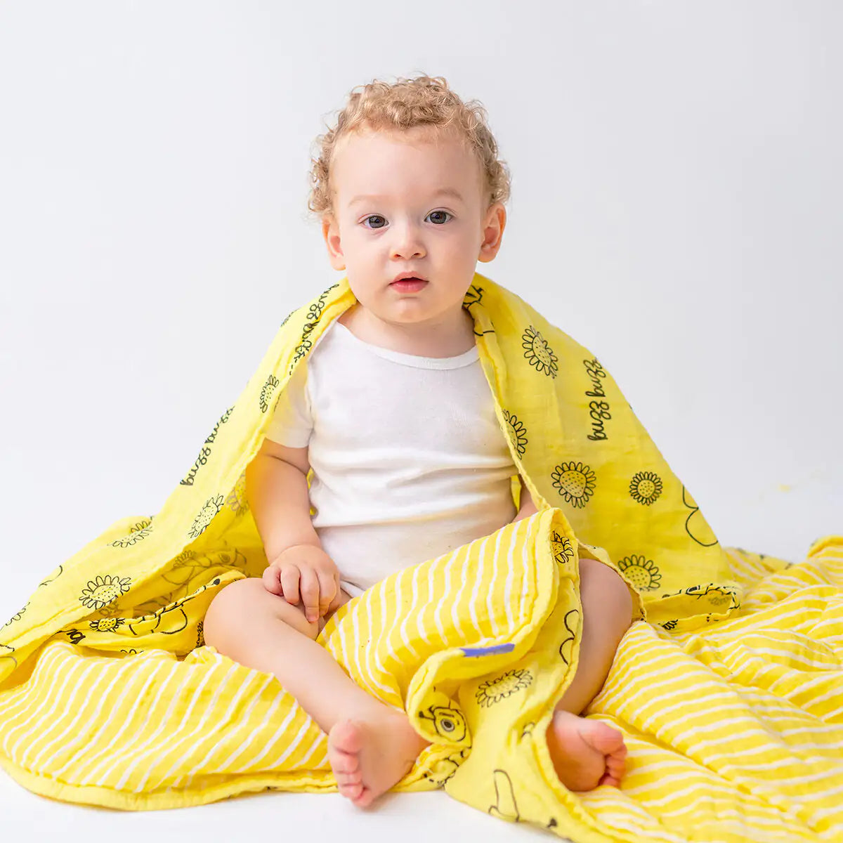 Milk&Moo 2-Pack Muslin Swaddle Blankets – Buzzy Bee Design, 100% Turkish Cotton, 43"x43" | Ultra Soft, OEKO-TEX Certified