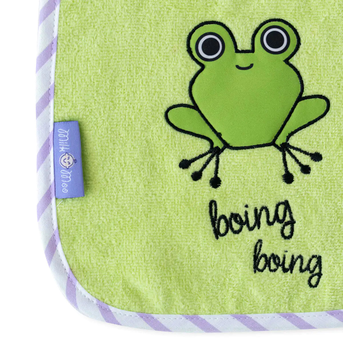 Milk&Moo Towel Bib Set – 2-Pack Baby Bibs with Embroidered Sprat Frog & Pink Chanchin – Waterproof Backing, 100% Cotton, 30x22cm