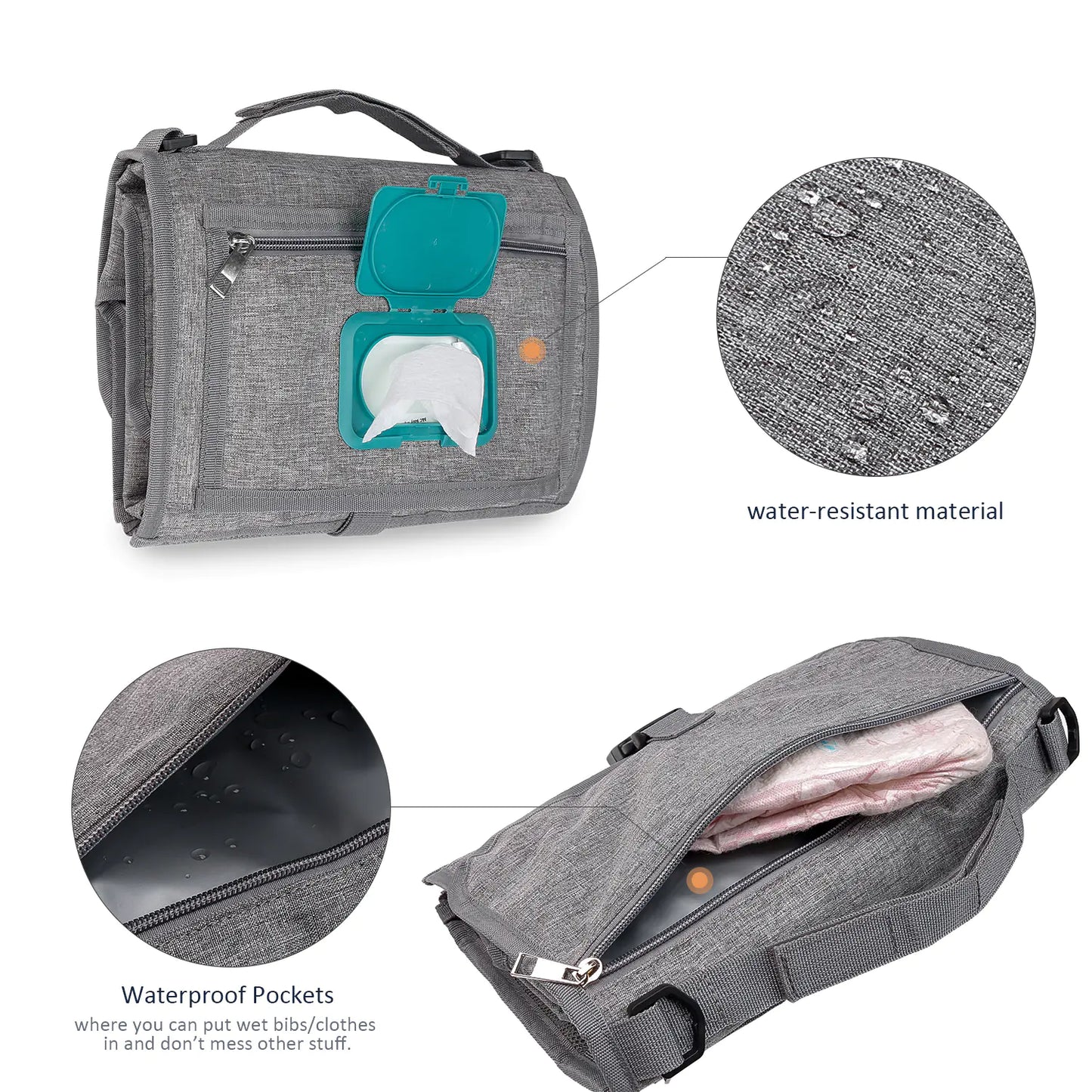 Portable Baby Changing Pad – Foldable with Shoulder Strap, Memory Foam Pillow & Wipes Pocket