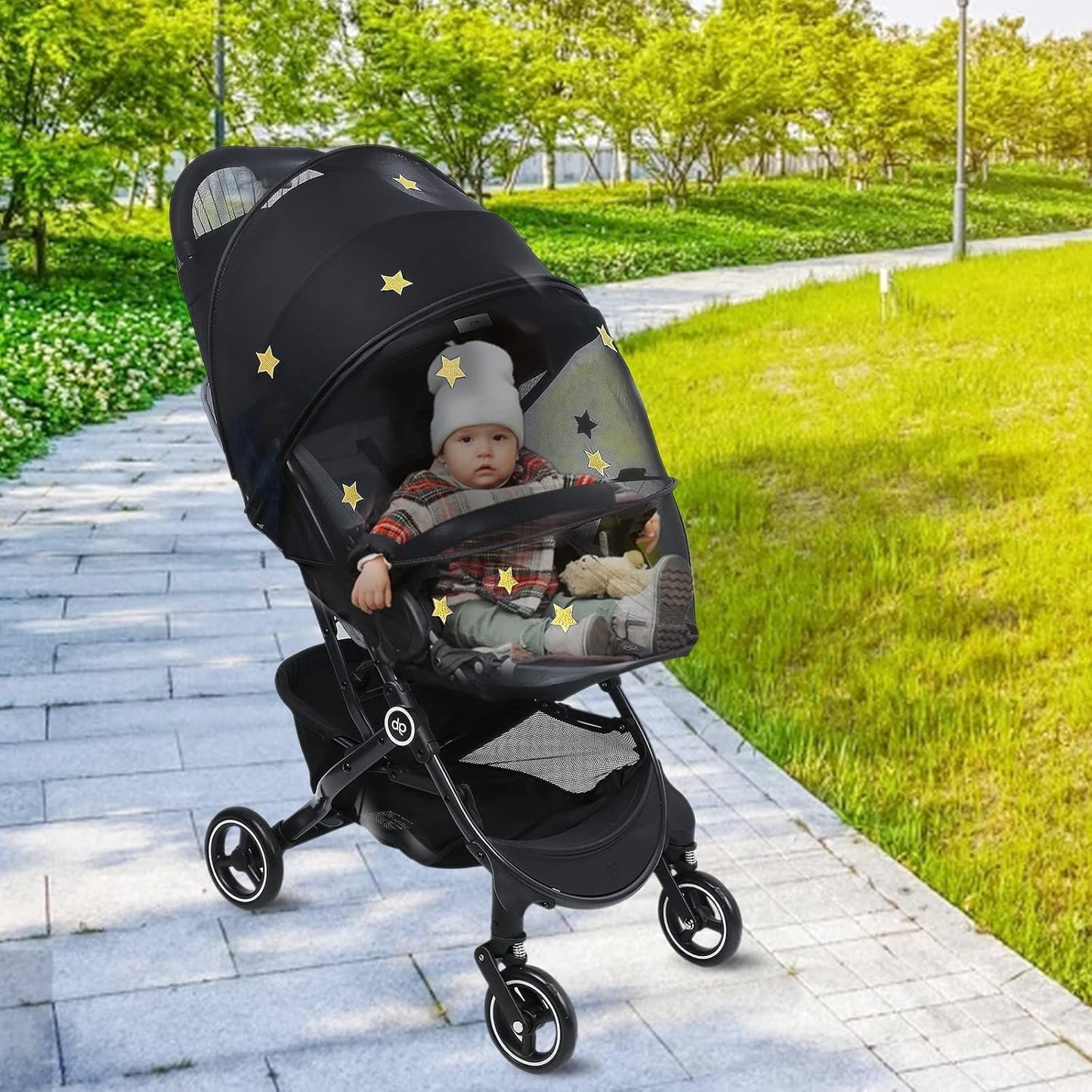 Stroller Mosquito Net, Universal Mosquito Net for Stroller, Unique Handmade Embroidery Stars Pattern-Beautiful for Stroller Net Cover-Easy to Install-Fit for Graco Strollers, Car Seat,Bassinet,Cradle