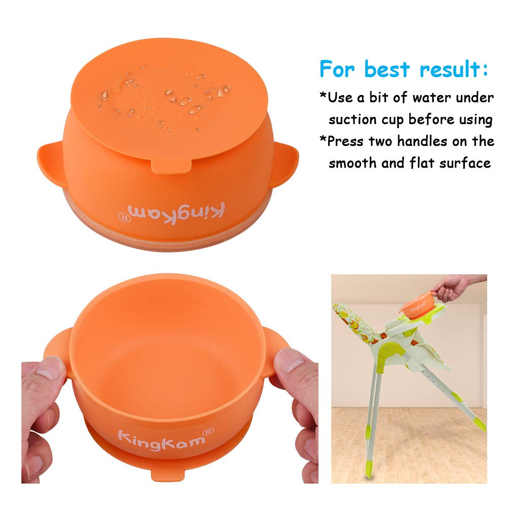 Baby Bowls and Spoons, Suction Bowls for Baby, Toddler Self-Feeding Set, Leak-Proof Silicone Bowl with Lid, Dishwasher & Microwave Safe