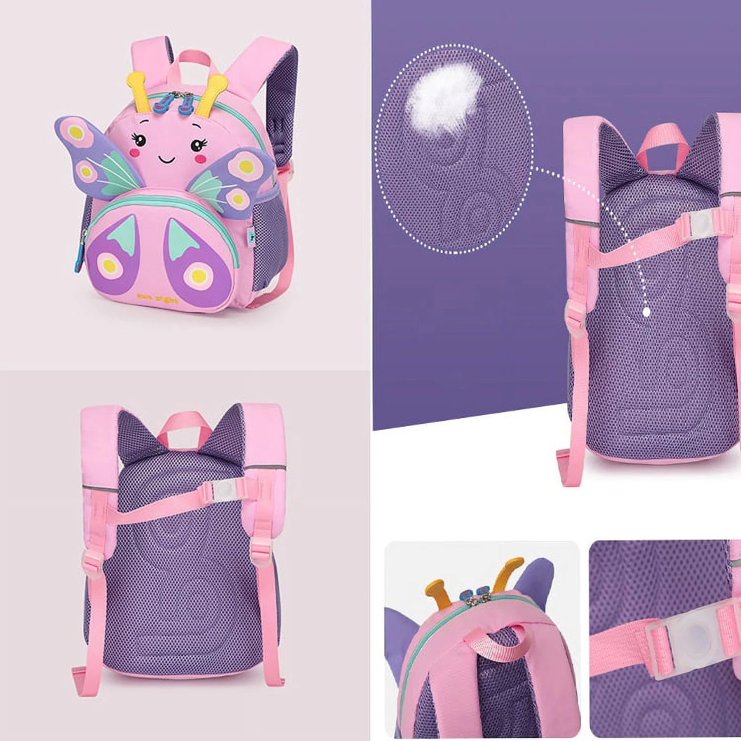Cute Kids Toddler Backpack Girls Small 3D Cartoon School Bookbags Daycare Nursary Travel Bags (Butterfly-Pink)