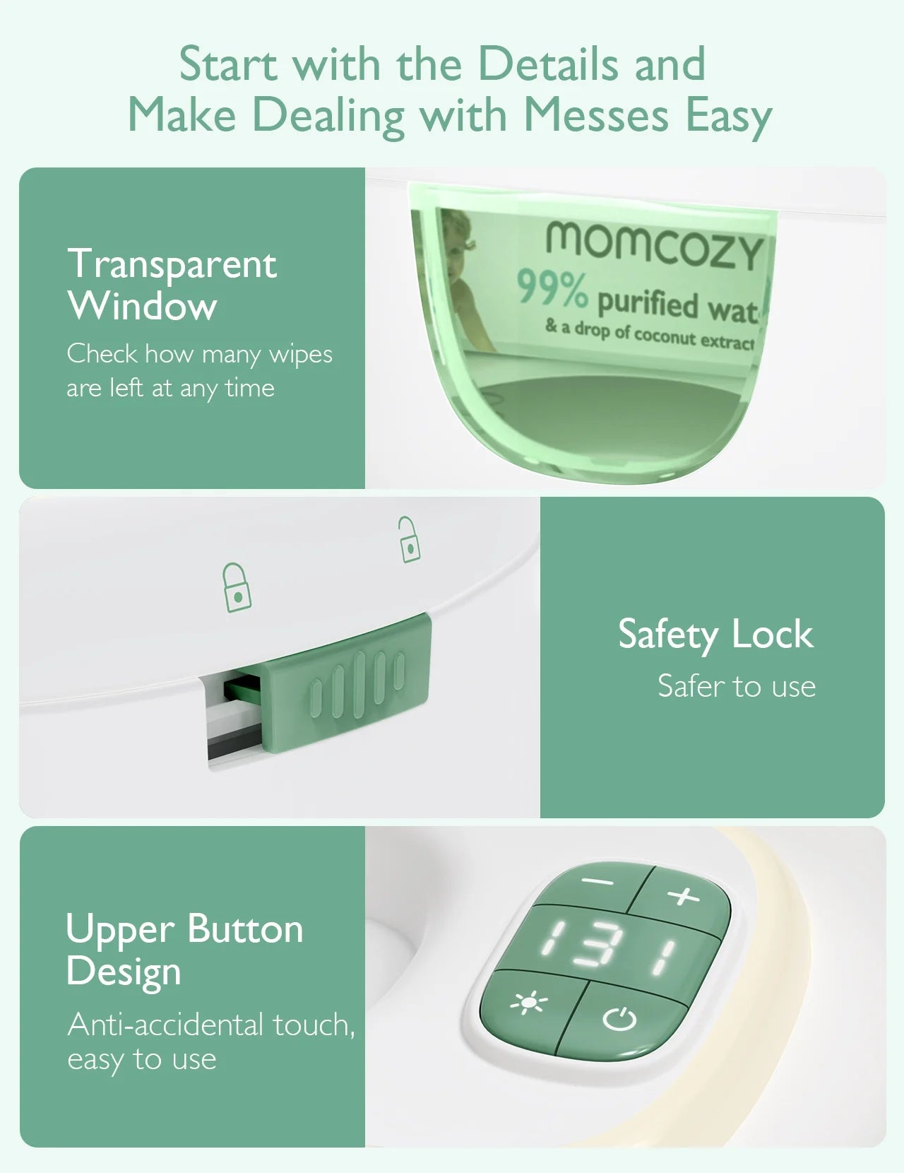 Baby Wipe Warmer with Spring Design, 4 Modes Temperature, Wipe Dispenser with Night Light