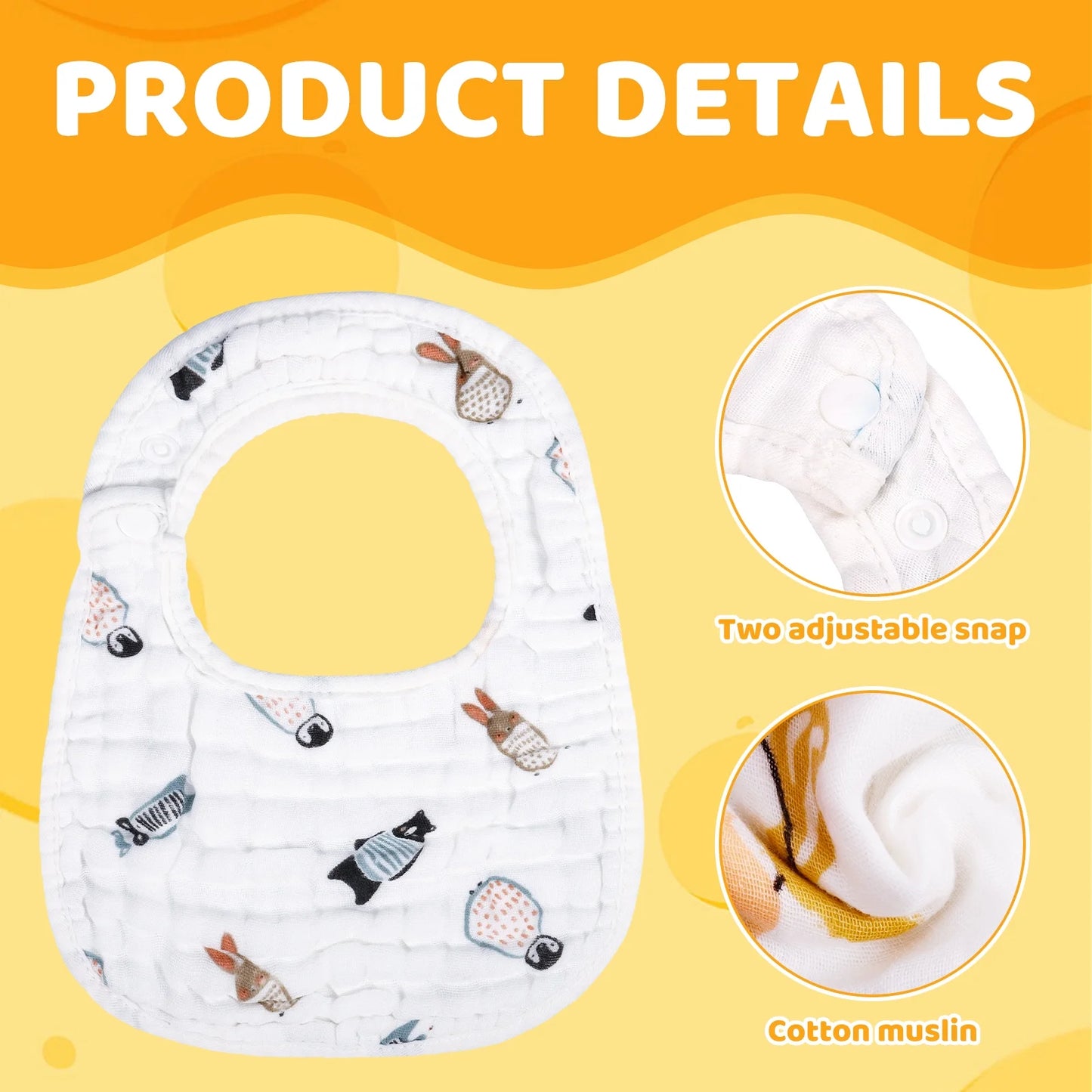 Baby Boy Muslin Cotton Cloth Drool Baby Bibs with Adjustable Snap, 10 Pieces