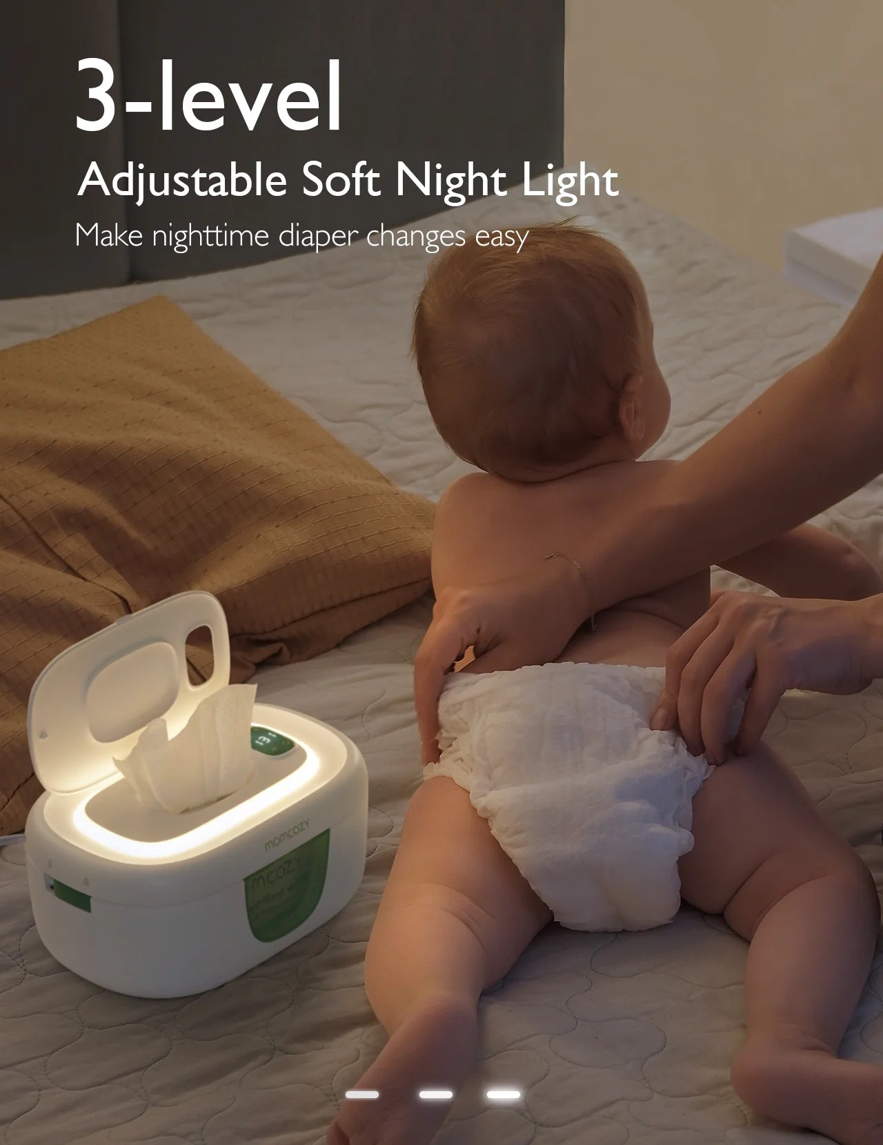 Baby Wipe Warmer with Spring Design, 4 Modes Temperature, Wipe Dispenser with Night Light