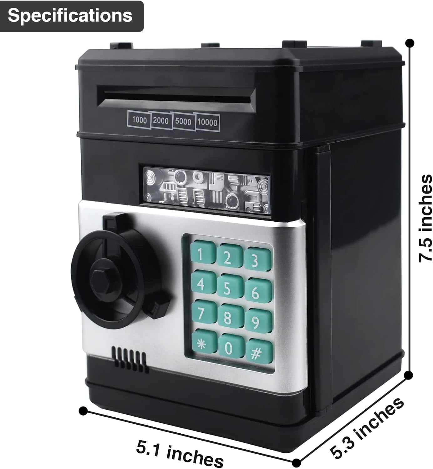 Electronic Piggy Bank Code Lock for Kids Baby Toy, Mini ATM Safe Coin Cash Banks Real Money Saving Box with Password, Auto Money Scroll for Children,Boys Girls Birthday Gift (Black)