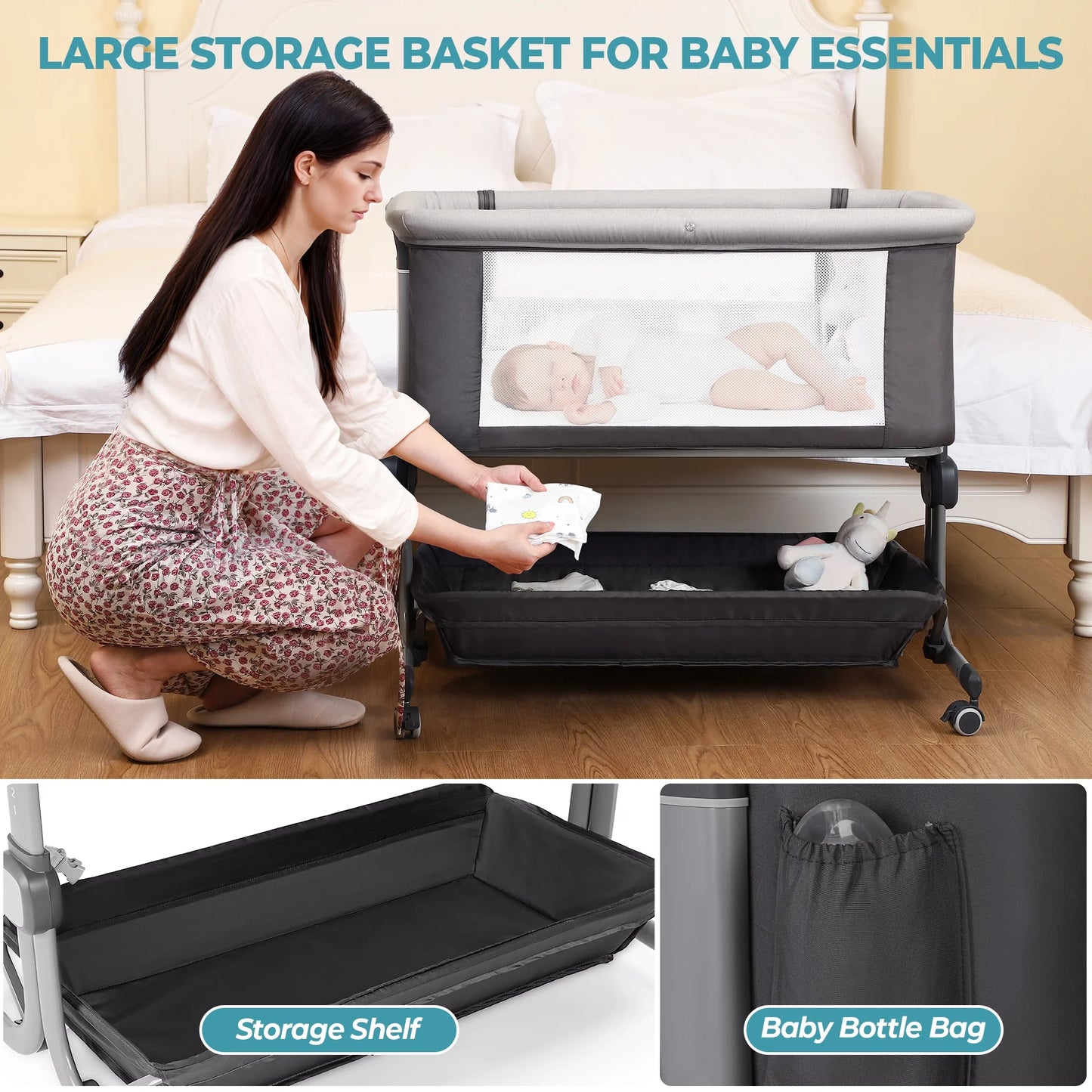 Portable Baby Bedside Sleeper Bassinet with Waterproof Mattress Pad for Infant Newborn up to 12 Month