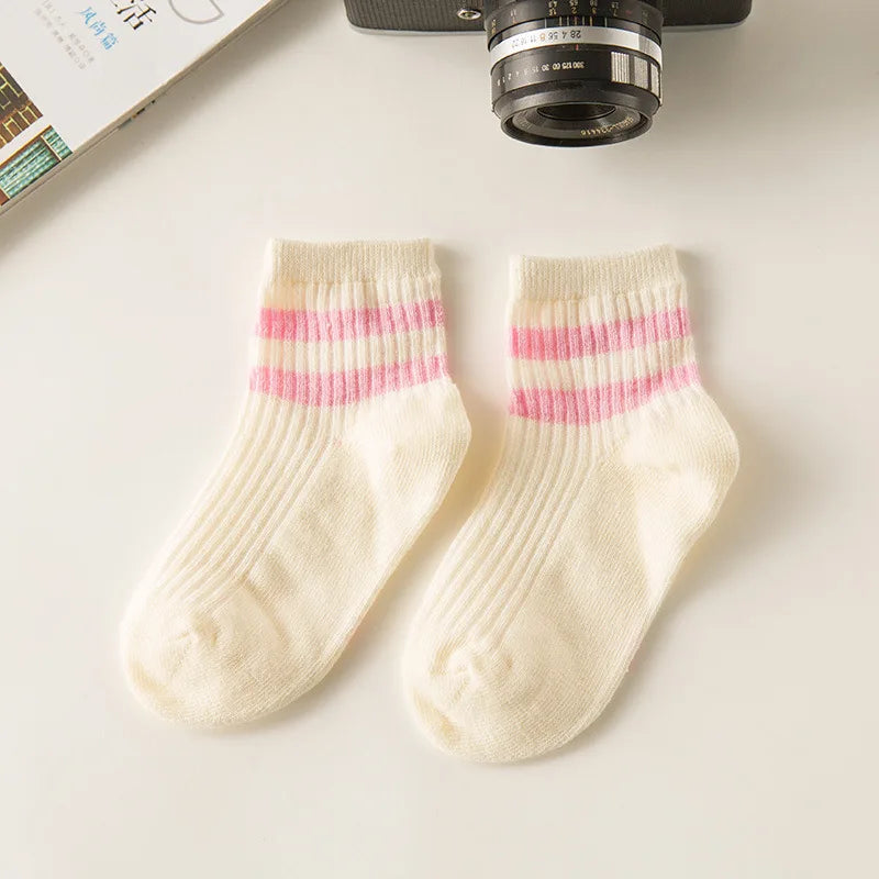 Cotton Children Socks Kids Socks Stripe Boys Girls White School Socks Sport Basketball Athletic Meias Coloured 2 Stripes 1-8 Y