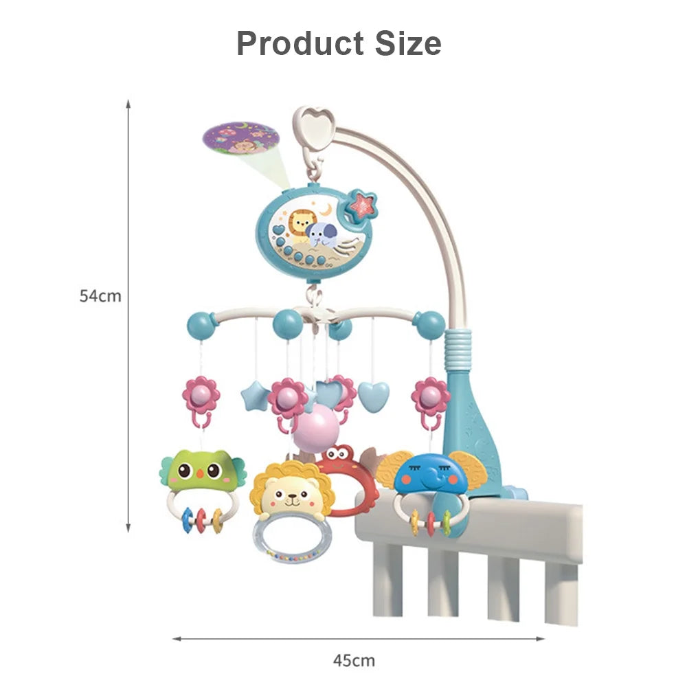 Cute Baby Crib Mobile with Music Lights Star Projection Hanging Rotating Toys Baby Crib Toys with Remote Contorl Infant Bed Decoration for Baby Boys Girls