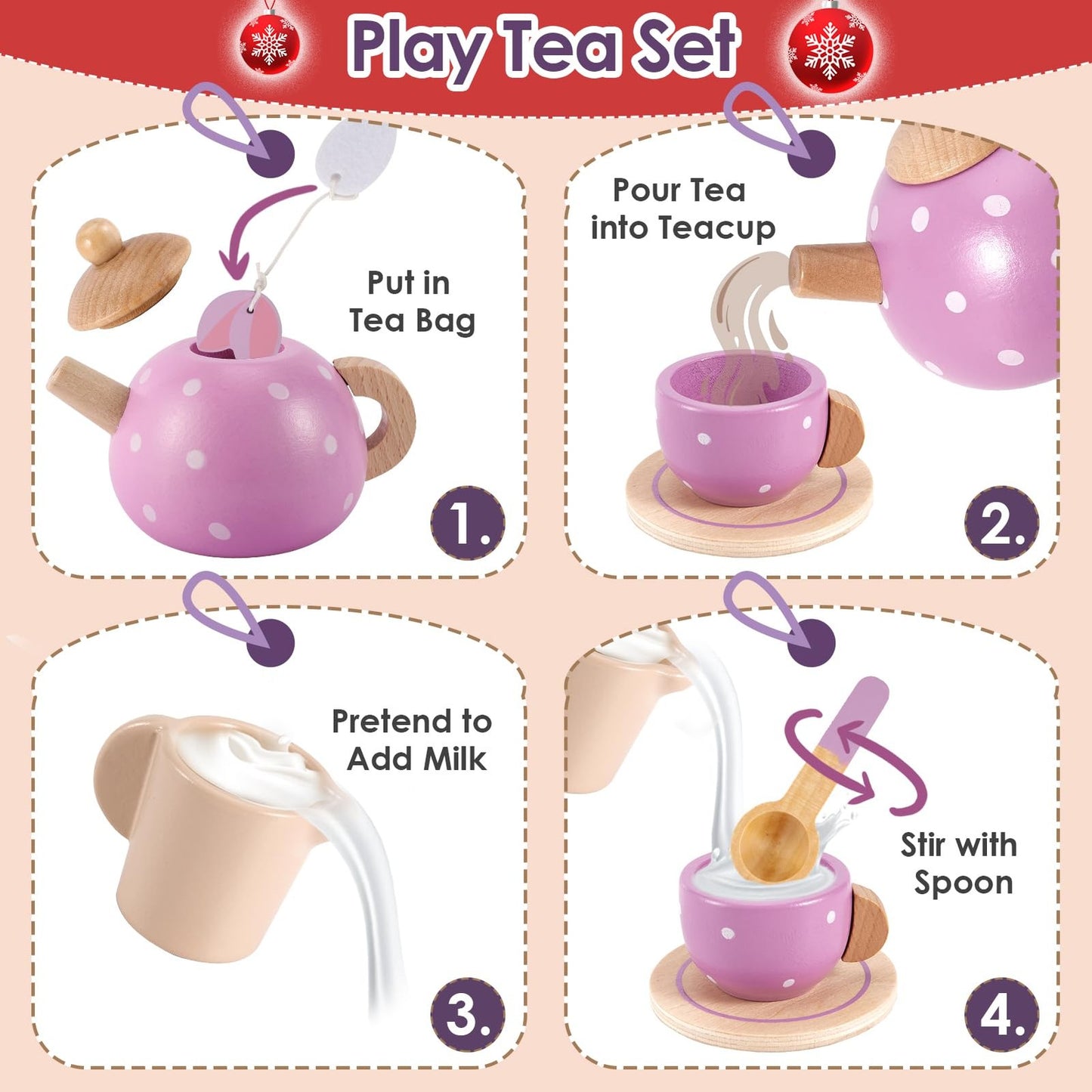 Wooden Tea Party Set for Toddler Little Girls 3-5 with Teapot Tea Cup Set Woo...