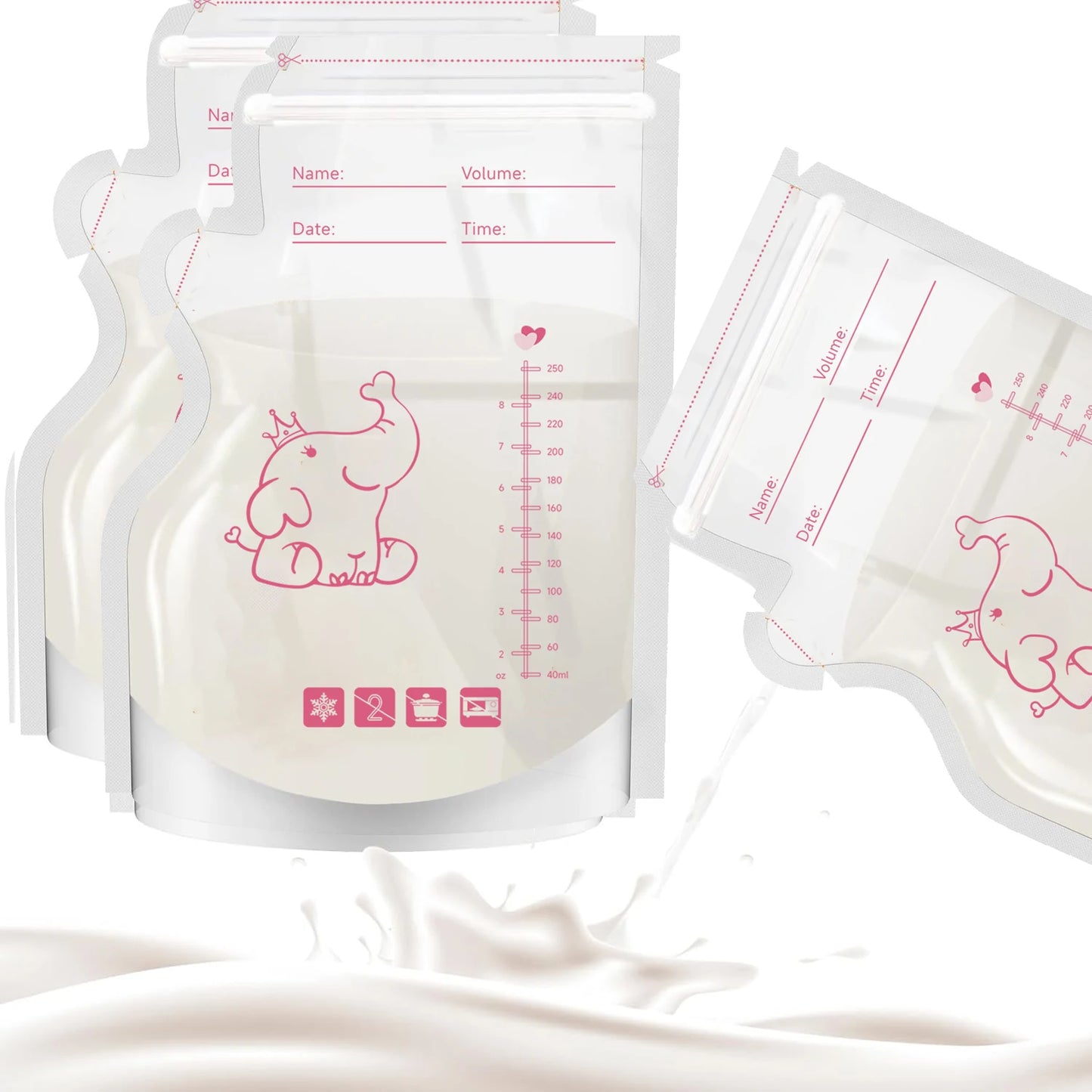 50Pcs Breast Milk Storage Bags Pre Sterilized Leak Proof BPA Free Pouches Disposable Breastmilk Storage Pumping Freezing Elephan