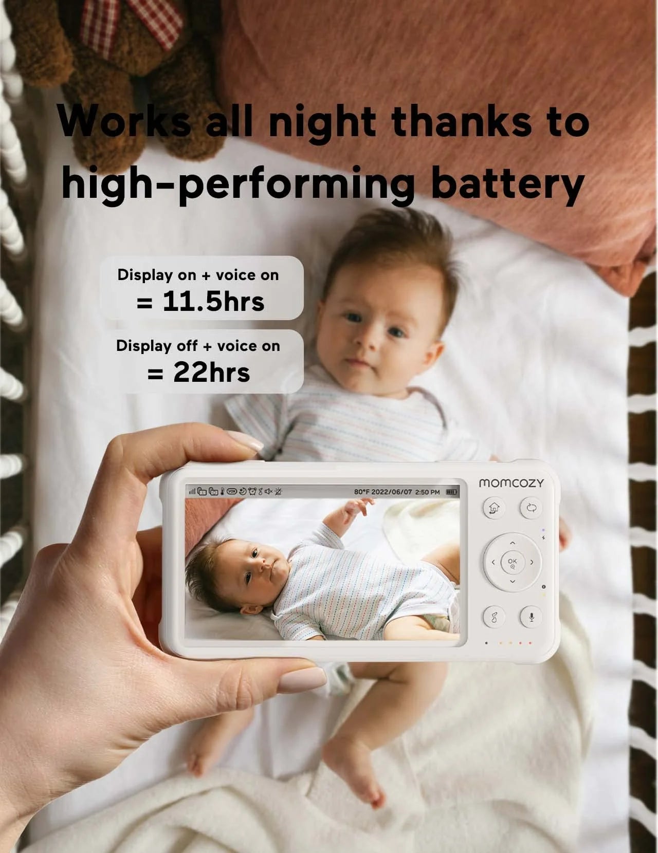 Video Baby Monitor, 5'' Display, 1080P HD, Infrared Night Vision, Long Range, 2-Way Talk