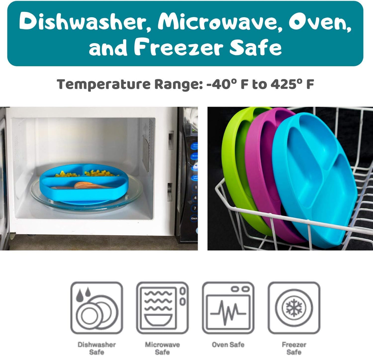 Silicone Baby Feeding Set | Suction Plate for Toddlers + Pocket Bib + Bendable Spoon | BPA Free | Dishwasher, Microwave and Oven Safe (Blue)