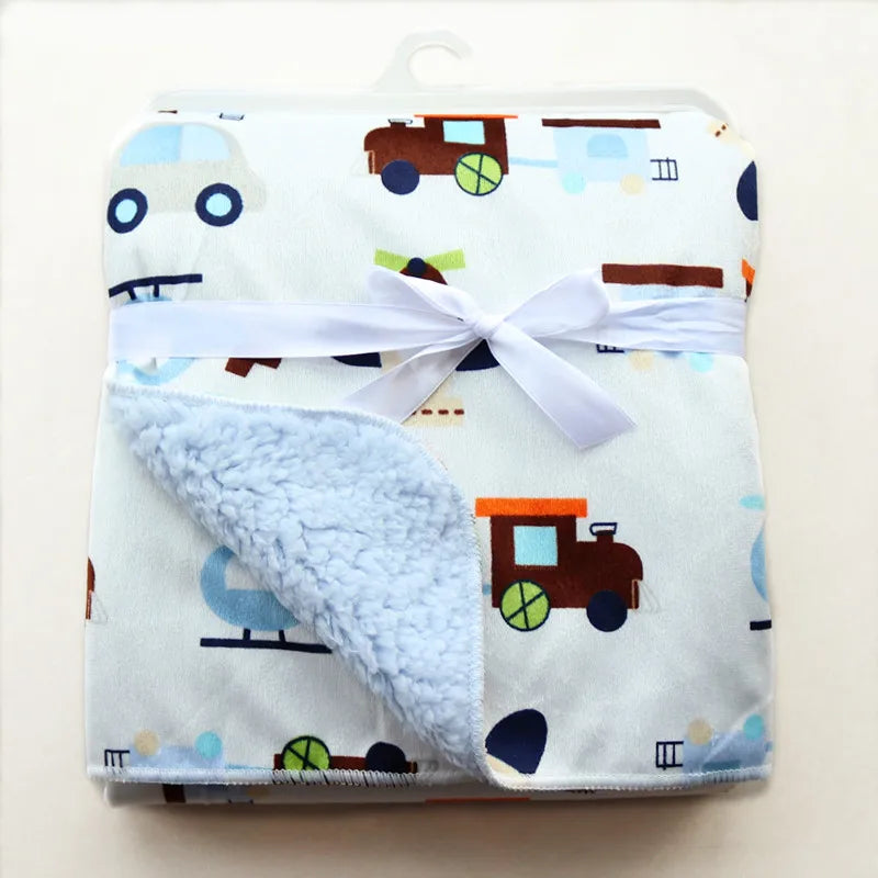 Baby Blankets New Thicken Double Layer Cartoon Fleece Infant Swaddle Bebe Envelope Stroller Wrap Newborn Baby Bedding Blanket