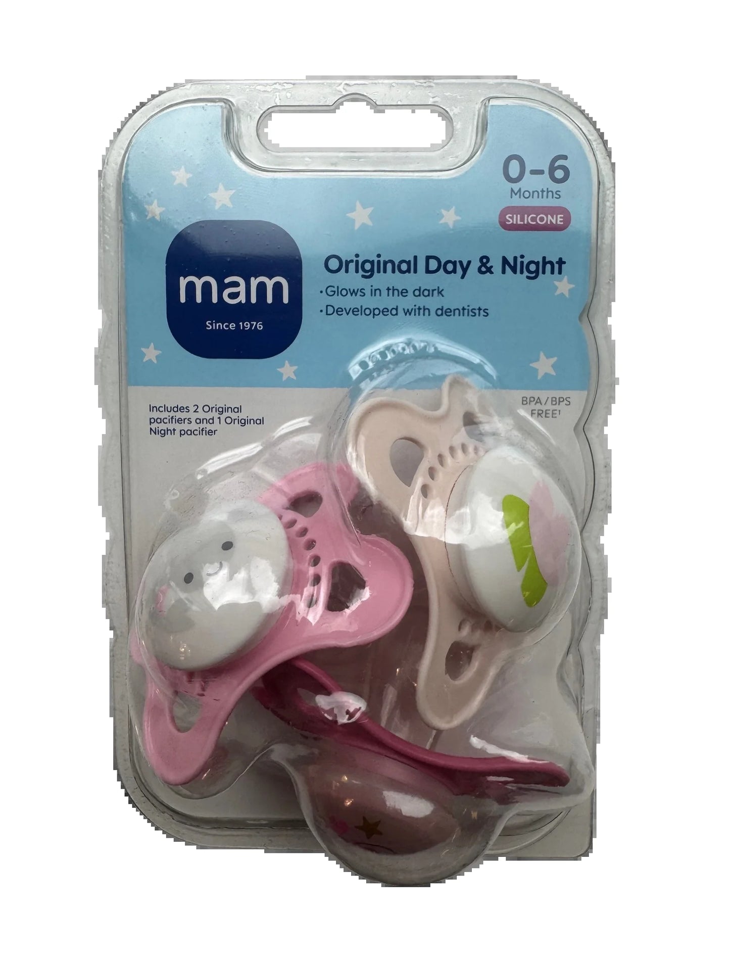 Day & Night Pacifier, 0-6 Months, Girl, 3 Pack